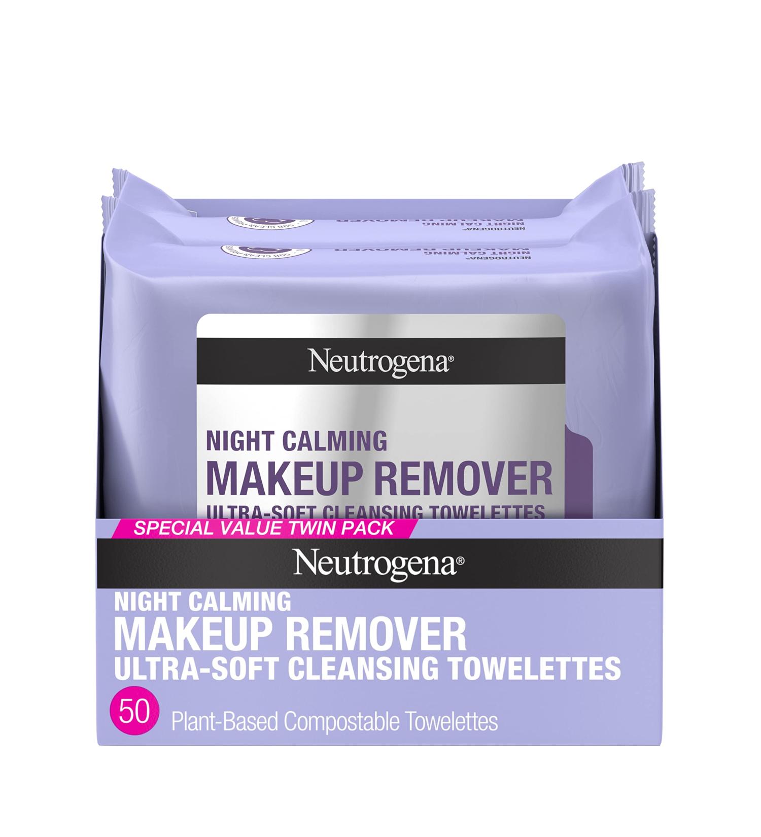Neutrogena Night Calming Makeup Remover Wipes - 25 ct Twin Pack | Alcohol-Free, Plant Based Cloths | Gentle Nighttime Facial Cleansing Wipes - Buy Online on GoSupps.com