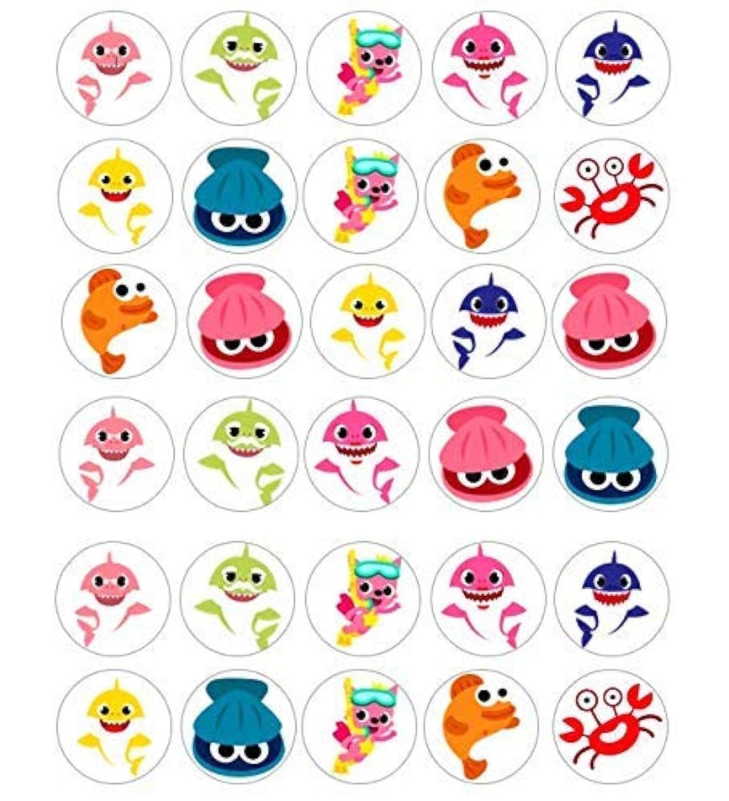 30-Uncut Edible Cupcake Toppers Baby Shark Collection