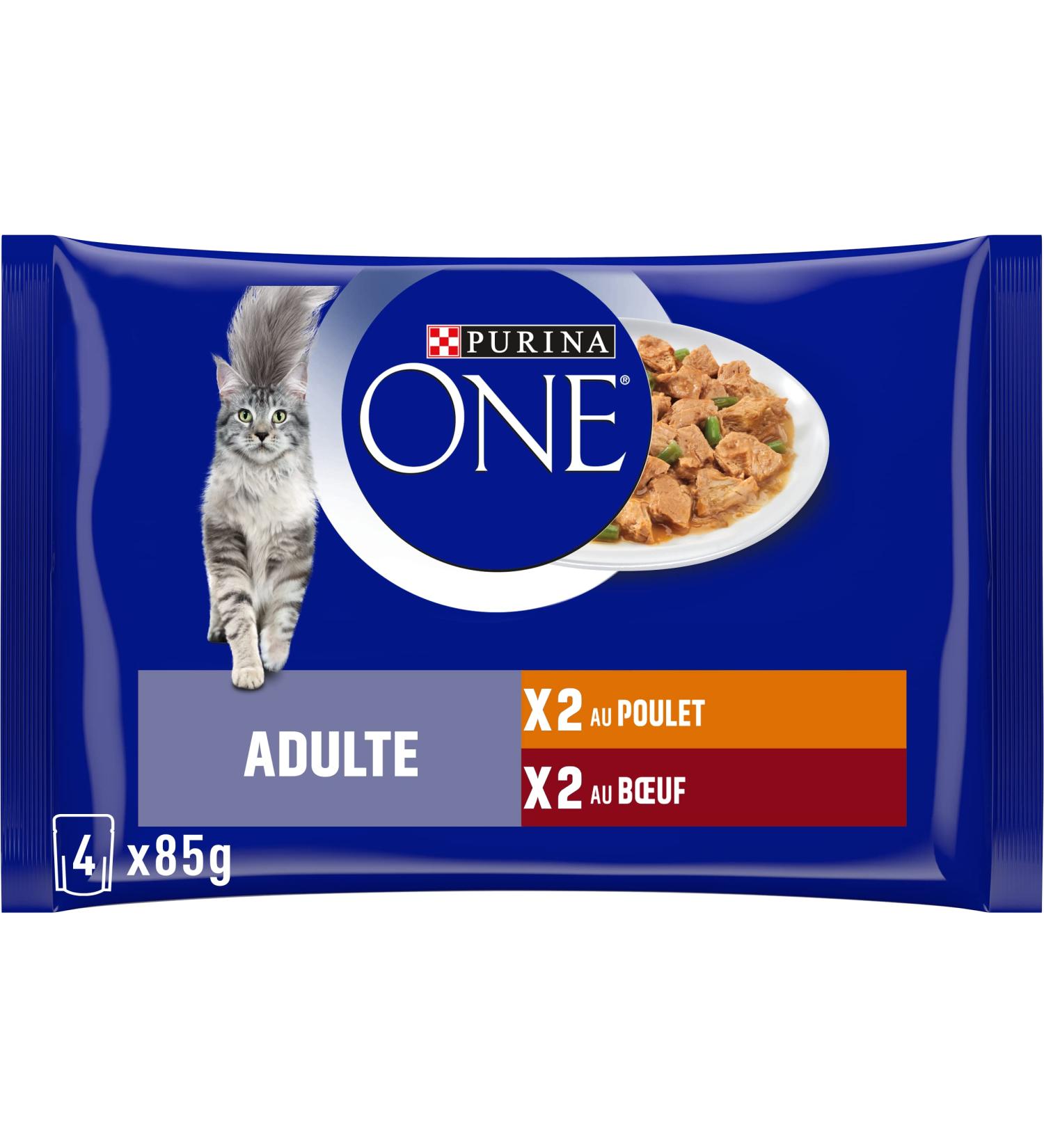 PURINA ONE Adult Tapered in Sauce Assorted Flavors Chicken and Beef Meal Bags for Adult Cats 4x85g | Pack of 12 - Buy Online on GoSupps.com