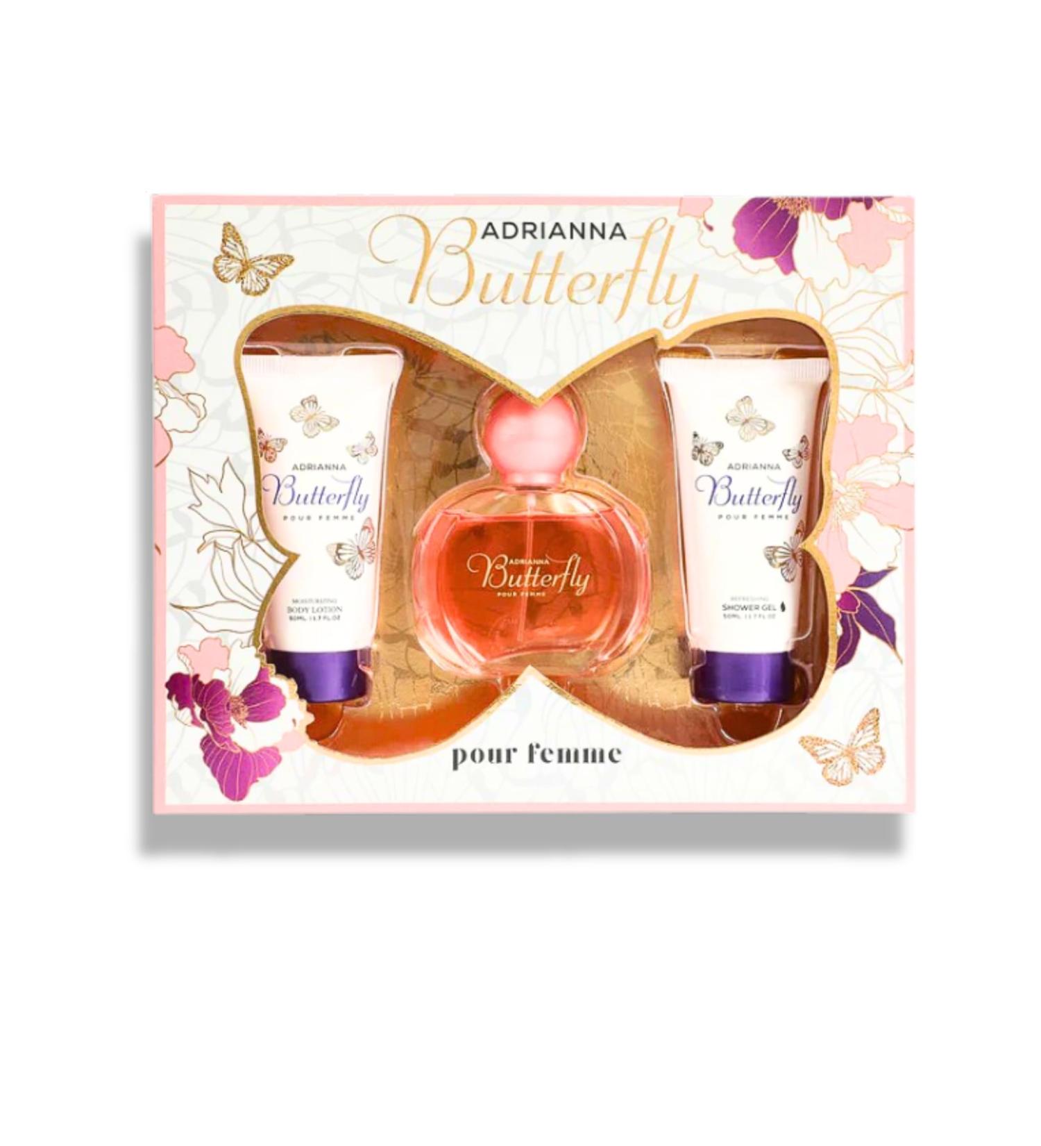 BUTTERFLY POUR FEMME SET WITH 3 ITHEMS 5.1 FL. OZ (1- REFRESHING SHOWER GEL 1.7 FL. OZ. 1-EAU DE PARFUM SPRAY 1.7 FL.OZ. 1- MOISTURIZING BODY LOTION 1.7 FL. OZ.) Floral Fruity fragrance for women. - Buy Online on GoSupps.com