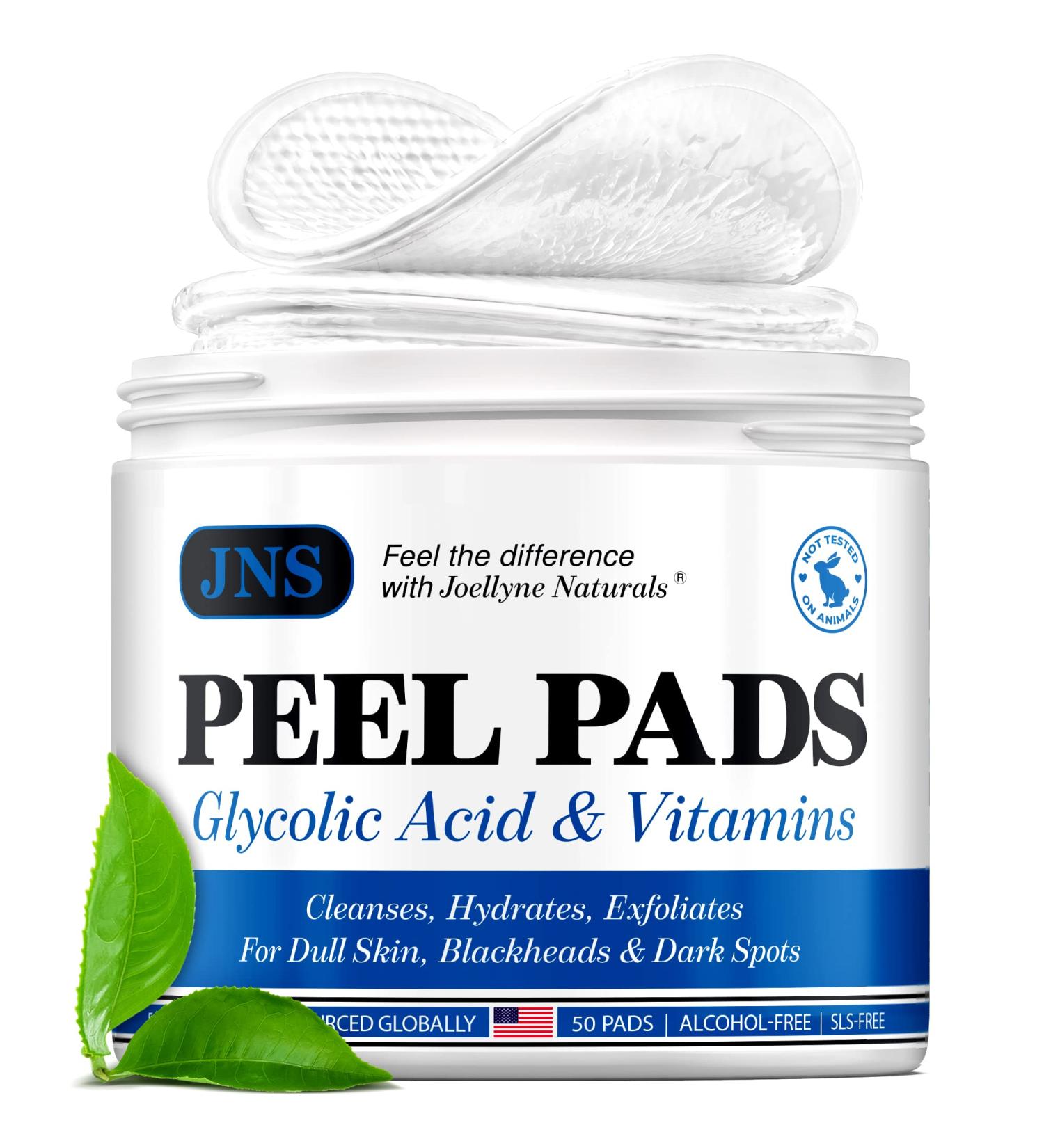 Natural Glycolic Acid Peel Pads for Acne, Dark Spots & Wrinkles - Made in USA | Exfoliating AHA Face Peel - Buy Online on GoSupps.com