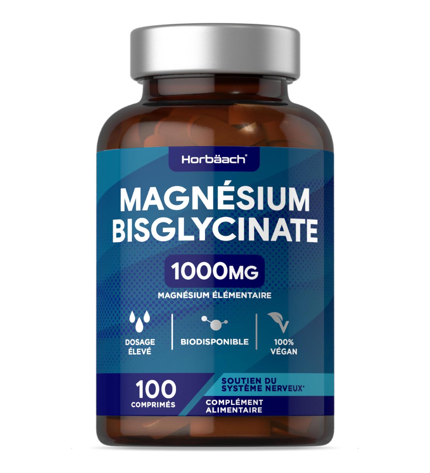 Magnesium Bisglycinate 1000mg | 100 Vegetable Tablets | Magnesium Glycinate Providing 200mg Elemental Magnesium | by Horbaach - Buy Online on GoSupps.com