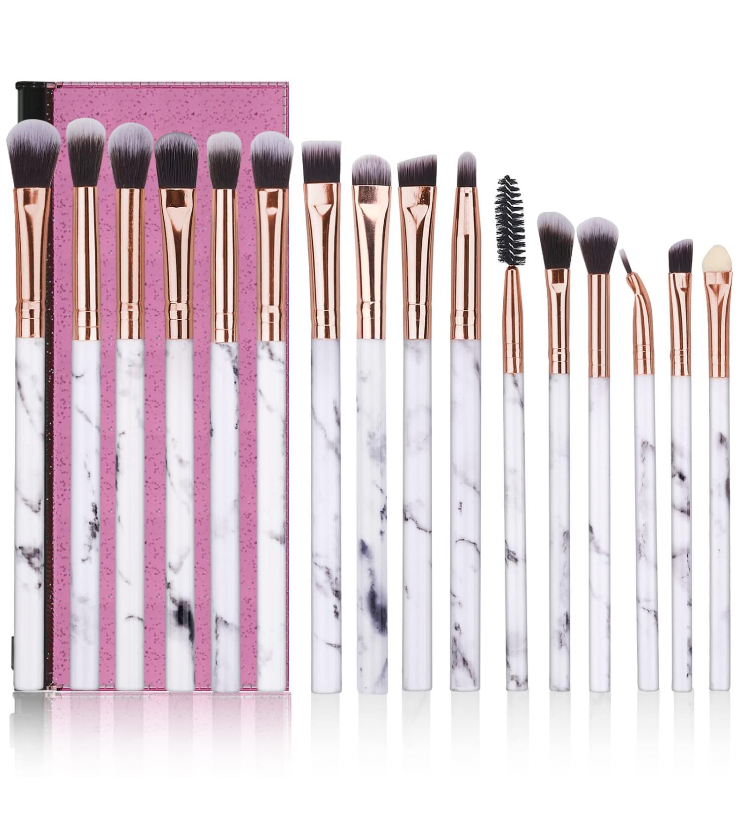 DUAIU 16Pcs Eye Makeup Brushes Set - Premium Synthetic Eyeshadow, Eyebrow, and Eyeliner Blending Brushes with Marble Handles and Pink Cosmetic Bag - Buy Online on GoSupps.com