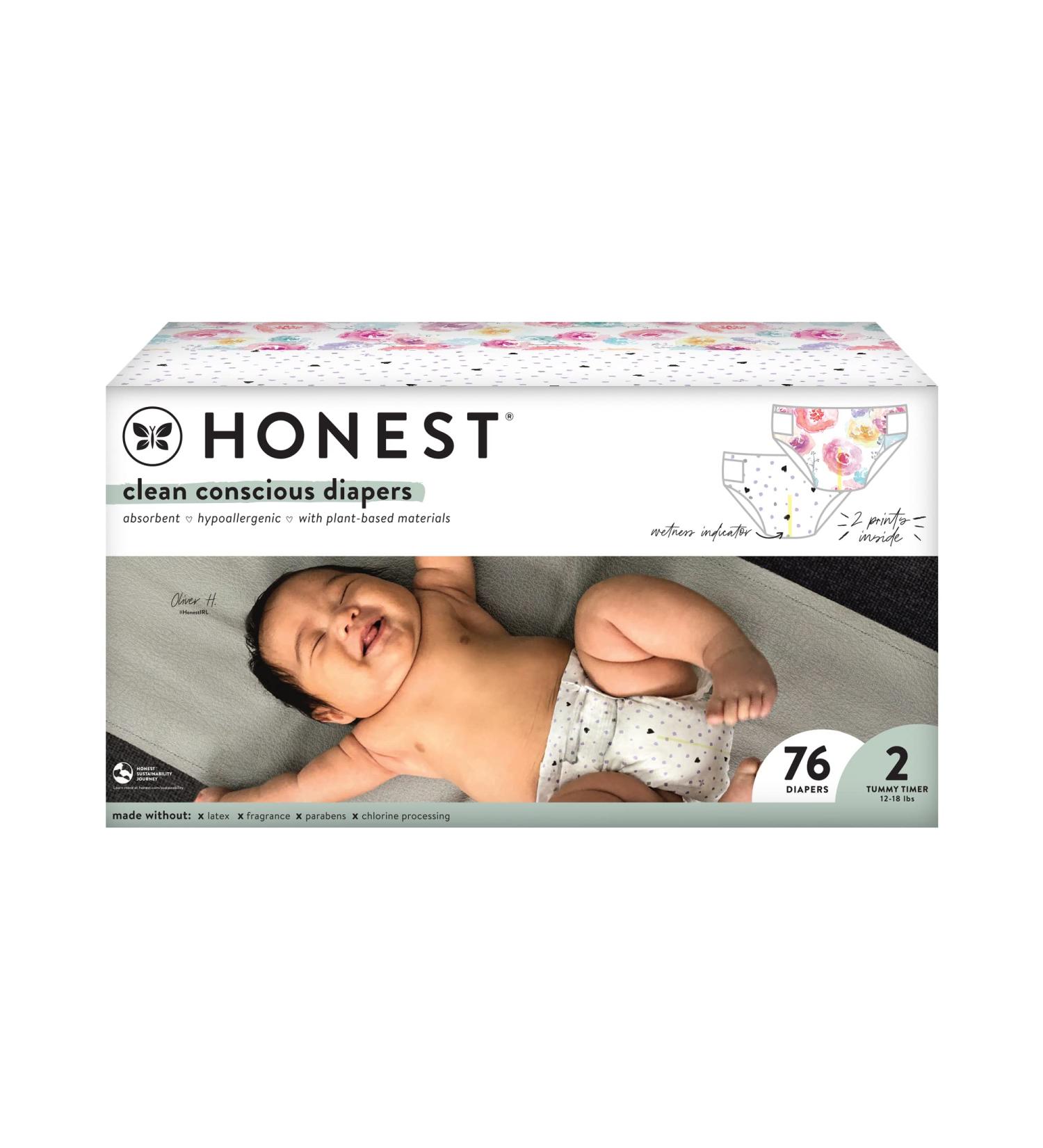 The Honest Company Clean Conscious Diapers - Plant-Based & Sustainable | Young at Heart + Rose Blossom | Size 2 (12-18 lbs) 76 Count Club Box - Buy Online on GoSupps.com