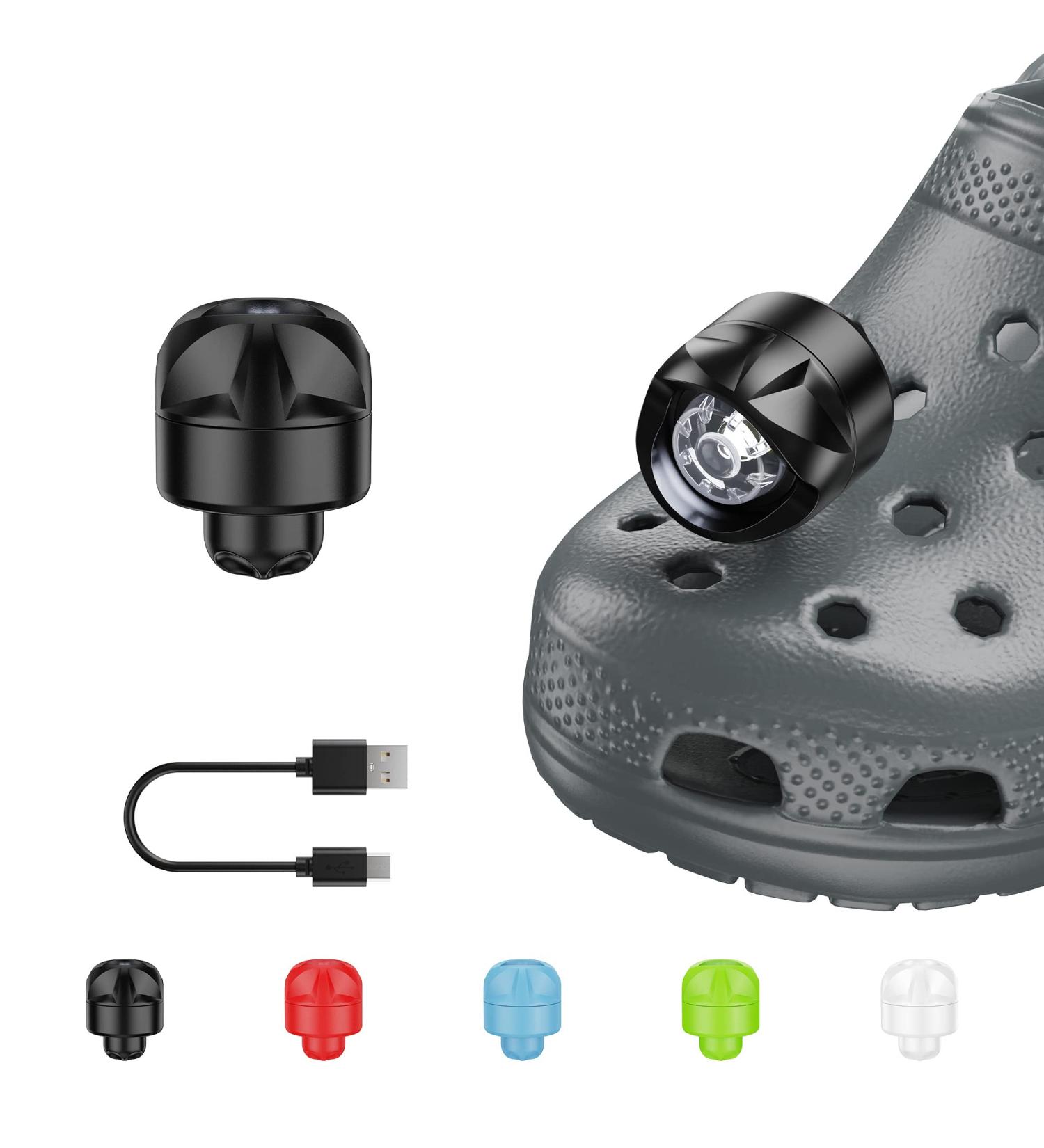 Rechargeable Headlights for Crocs 2pcs - Clip-On ABS Lights Flashlight Attachment for Kids & Adults | Black Croc Charm Accessories - Buy Online on GoSupps.com
