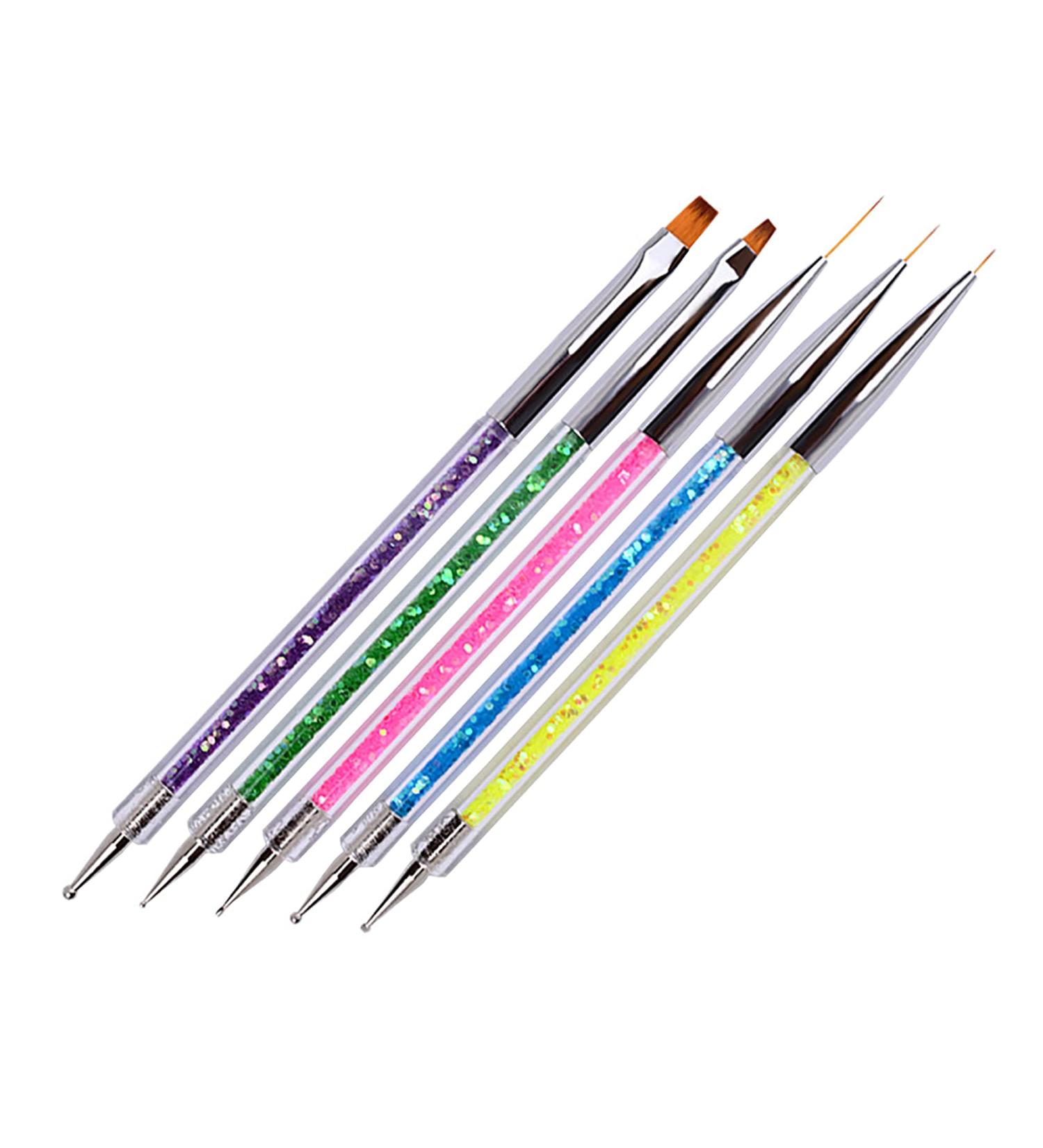 Waldd 5-Piece Nail Art Brush Set - Double Ended Dotting Tools with Multi-Colored Nail Brushes for Manicure Care - Buy Online on GoSupps.com