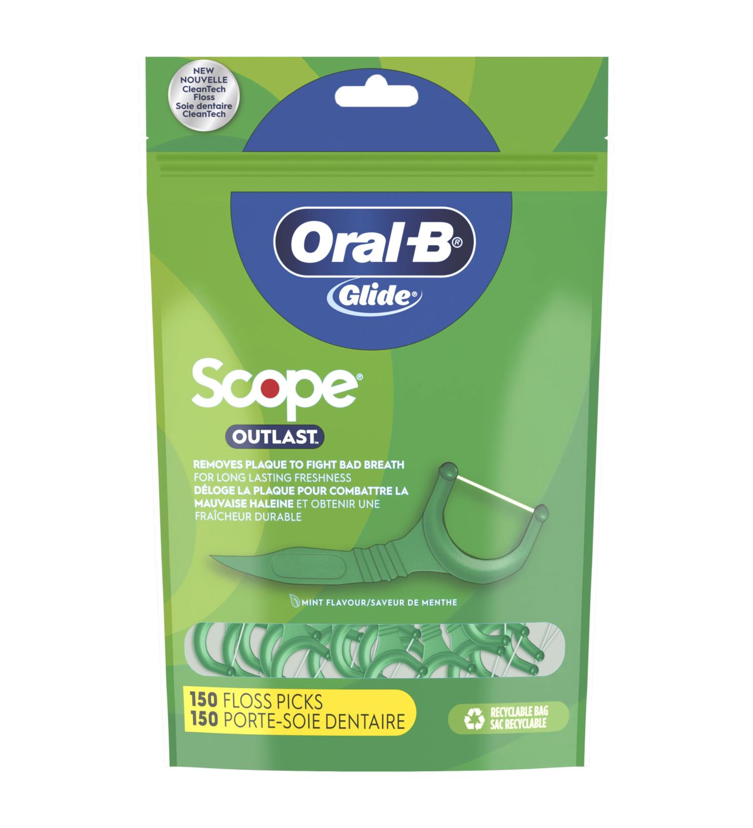 Oral-B Glide Complete with Scope Outlast Mint Flavour Floss Picks 150 Count. - Buy Online on GoSupps.com
