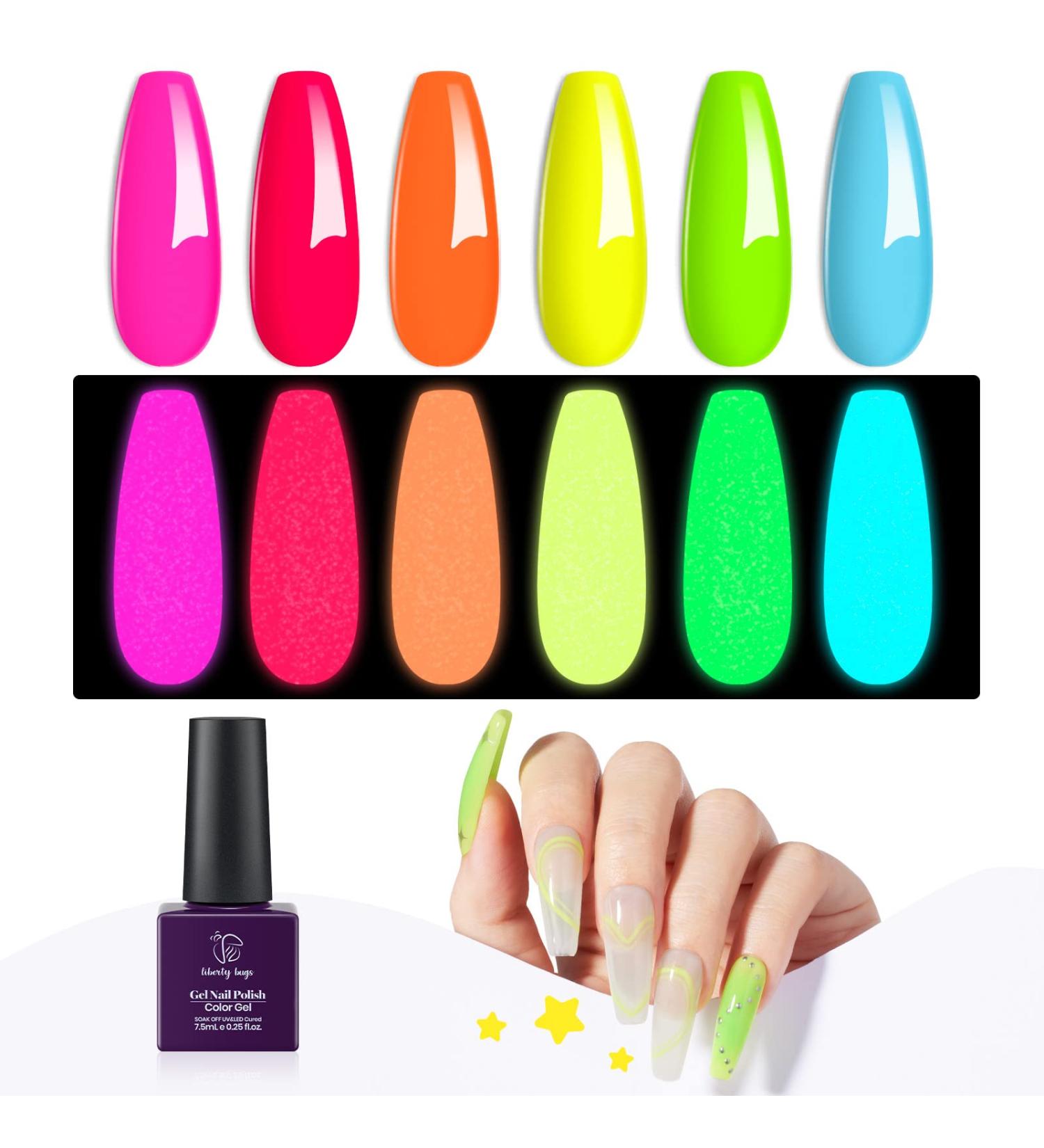 Luminous Gel Nail Polish Kit - 6 Glow In The Dark Colors | Spring Summer Gel Polish Set | Soak Off, Nail Art Design | Fluorescent Beauty Gift - Buy Online on GoSupps.com
