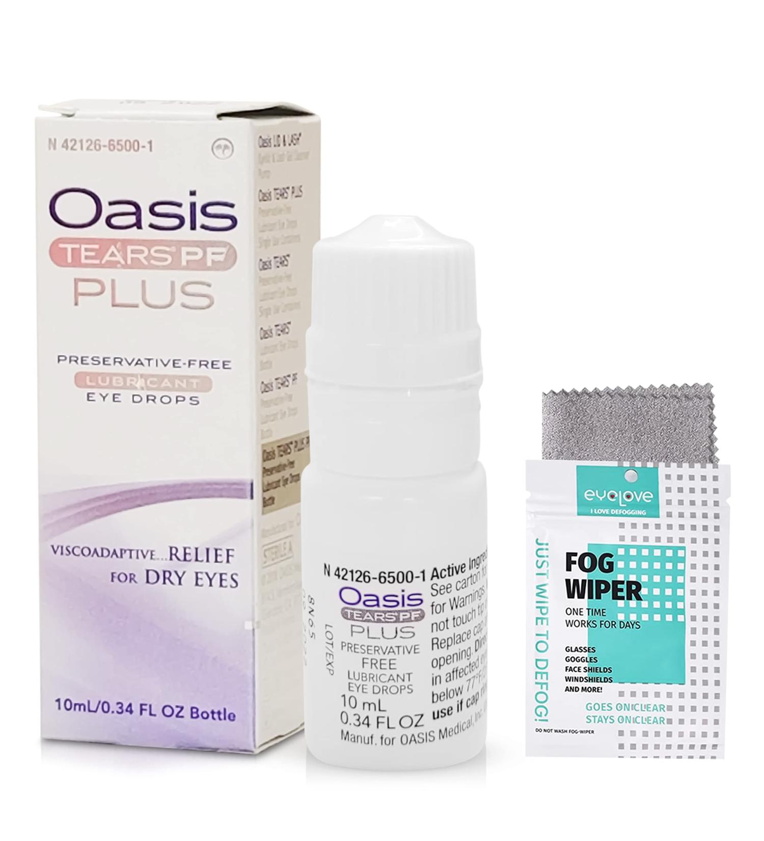 Oasis TEARS Plus 0.34oz Preservative-Free Lubricant Eye Drops for Dry Eyes + Anti Fog Cloth by Maxim Eye - Buy Online on GoSupps.com