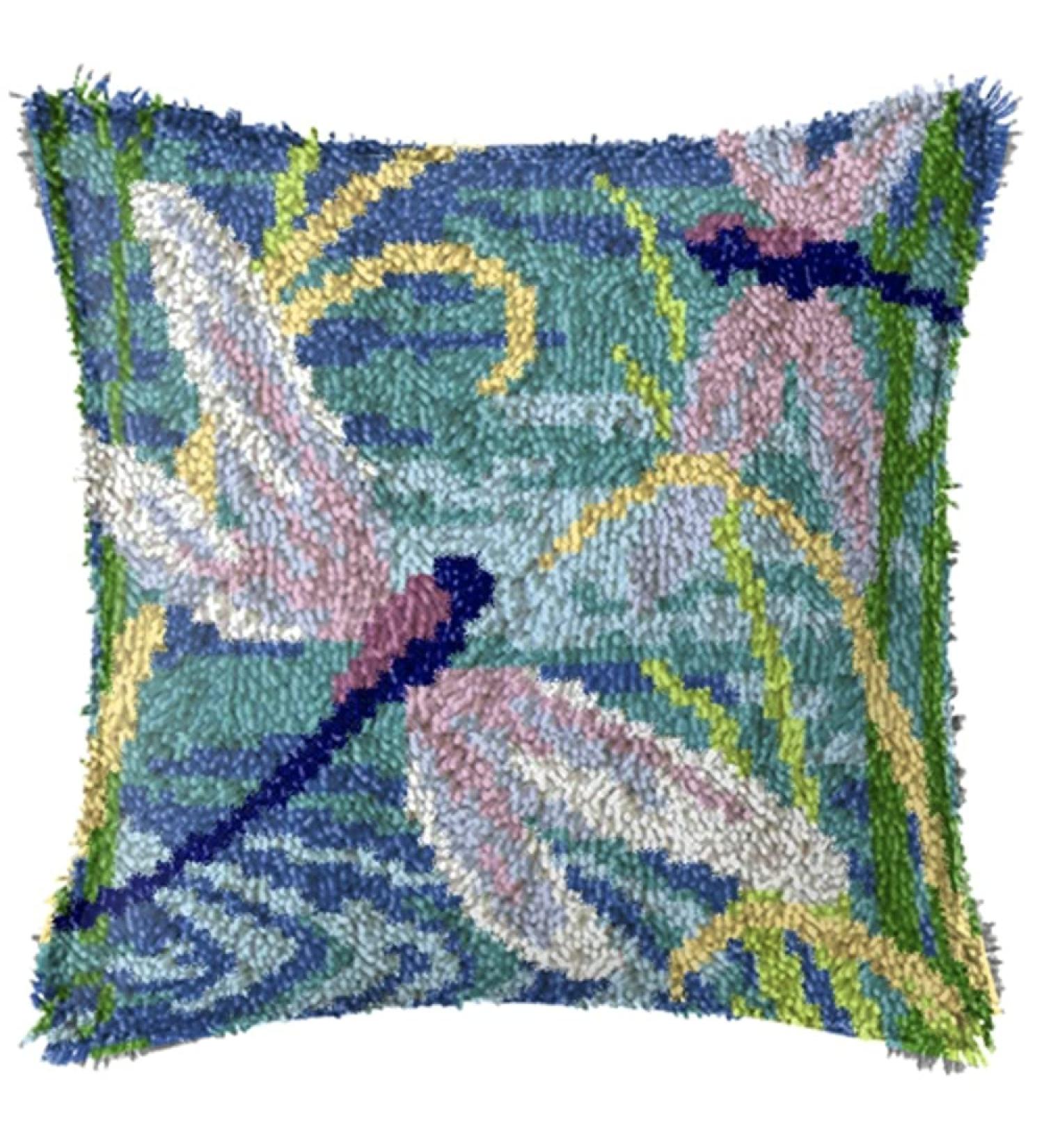 LAPATAIN Dragonfly Latch Hook Kit for DIY Throw Pillow Cover - Hand Crafted 17x17inch Cushion Cover - Buy Online on GoSupps.com