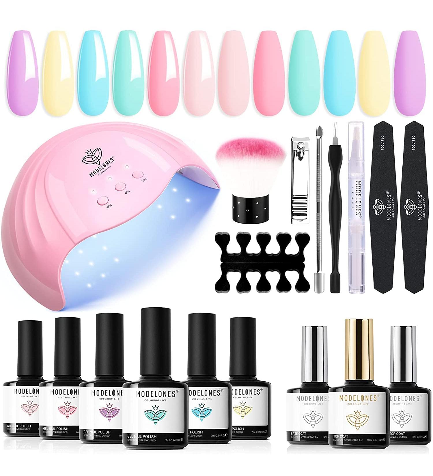 Modelones Pastel Gel Nail Polish Kit with LED Nail Dryer - 6 Colors Set for DIY Manicure at Home - Buy Online on GoSupps.com