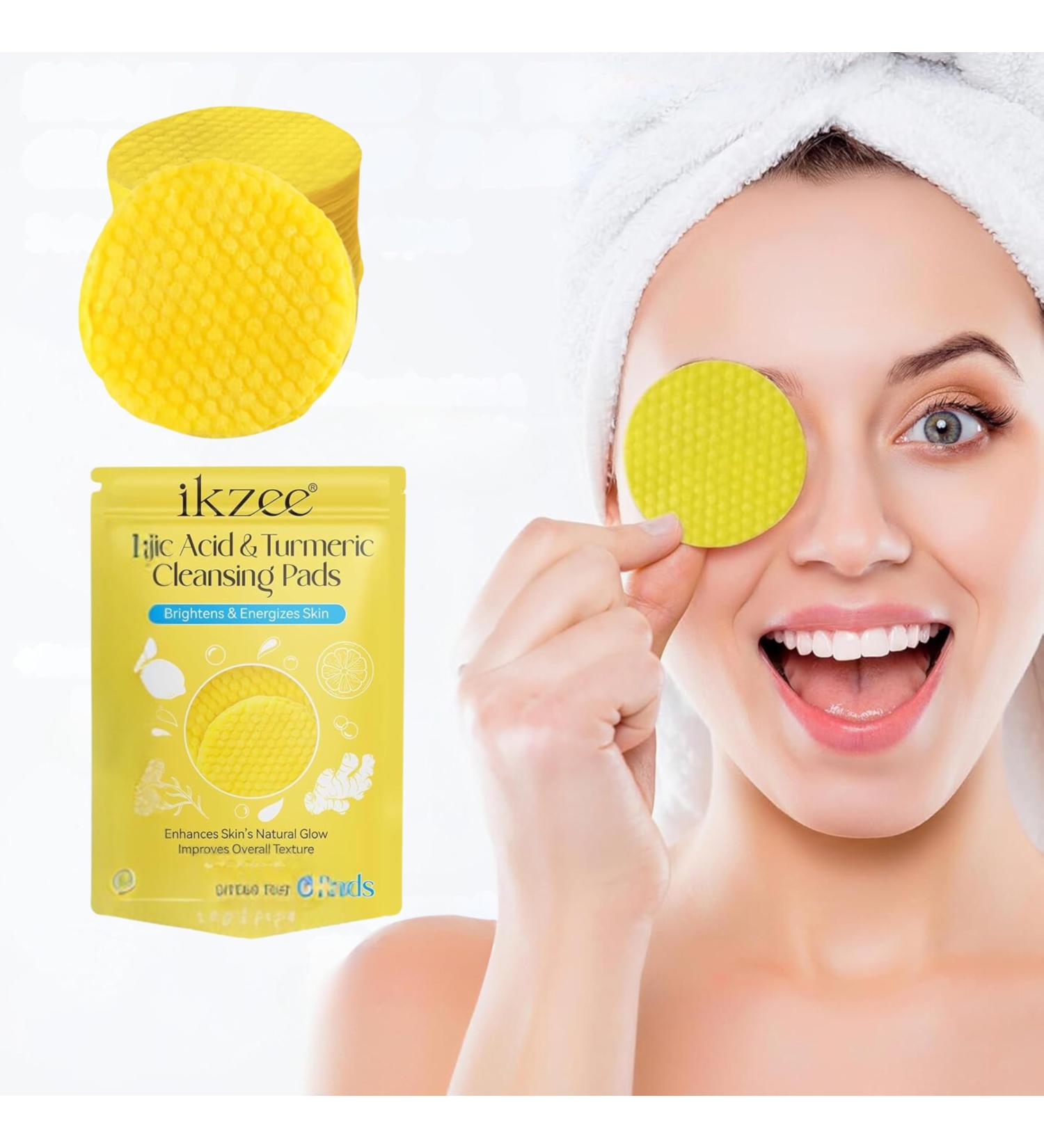 Turmeric Kojic Acid Cleansing Pads Face Turmeric Cleansing Pads for Dark Spots Compressed Facial Sponges for Cleansing and Foam Turmeric Face Pads 60 Pieces yellow