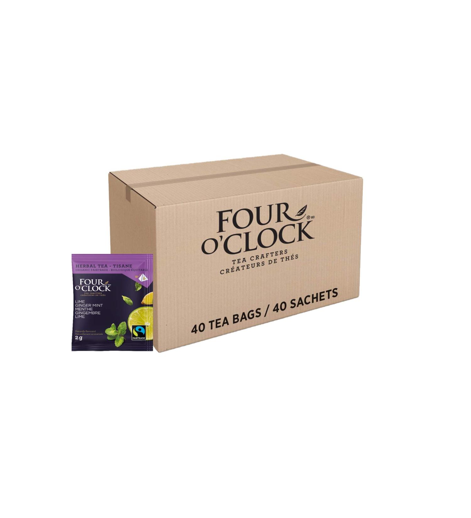 Four O'Clock Organic Fairtrade Herbal Tea Ginger Lime Mint Non-Gmo Kosher Gluten-Free 40 Count Pyramid 159g 40 Tea Bags Ginger Lime Mint - Buy Online on GoSupps.com