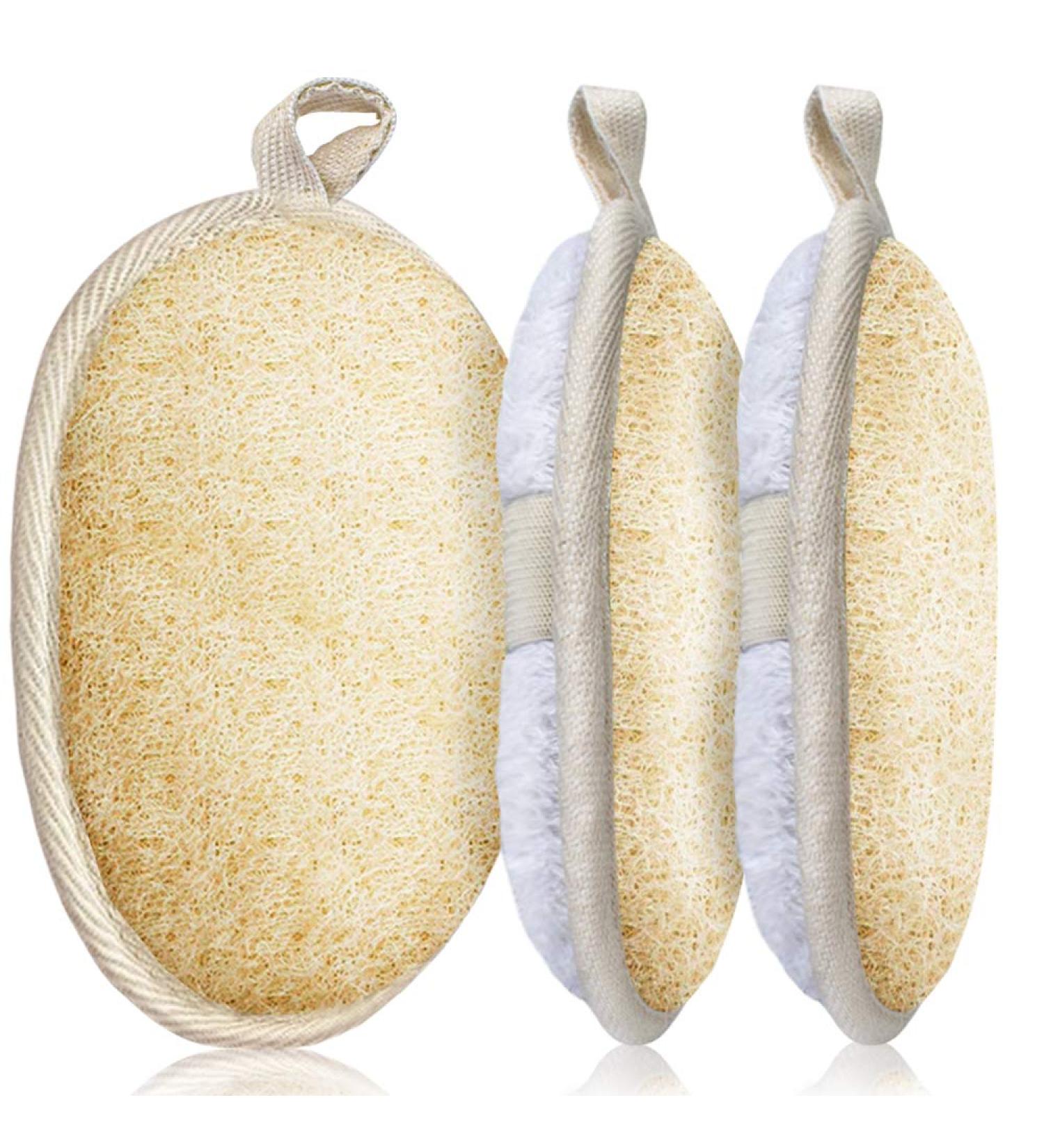 3 Packs Exfoliating Loofah Sponge Pads | Large 5x7 | 100% Natural Luffa and Terry Cloth | Premium Scrubber Body Glove for Men and Women | Ideal for Bath Spa and Shower - Buy Online on GoSupps.com
