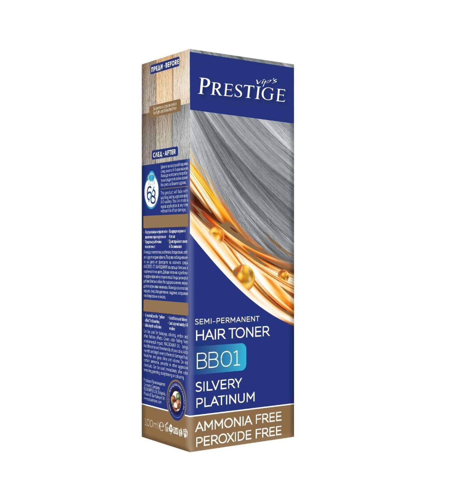 VIPS Prestige Silver Platin 01 Haar-Toner | Ammonia-Free Semi-Permanent Hair Color for Blonde & Gray Hair - 100 ml - Buy Online on GoSupps.com