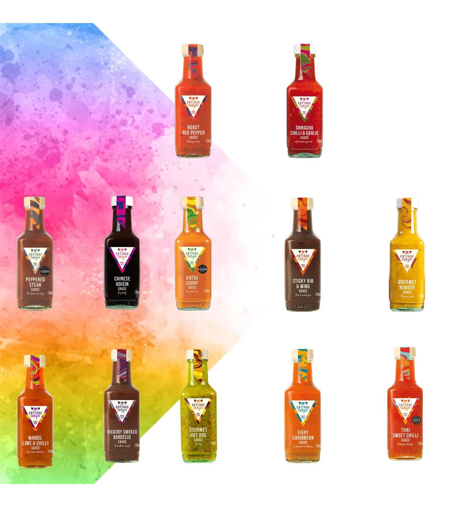 Cottage Delight Sauce Pick N Mix - Create Custom Sauce Combo with 11+ Flavours | Chinese Hoisin Fiery Caribbean Gourmet Burger Peppered Steack | Sauce Gift Set for Sauce Lovers - Pack of 6X 220ml - Buy Online on GoSupps.com