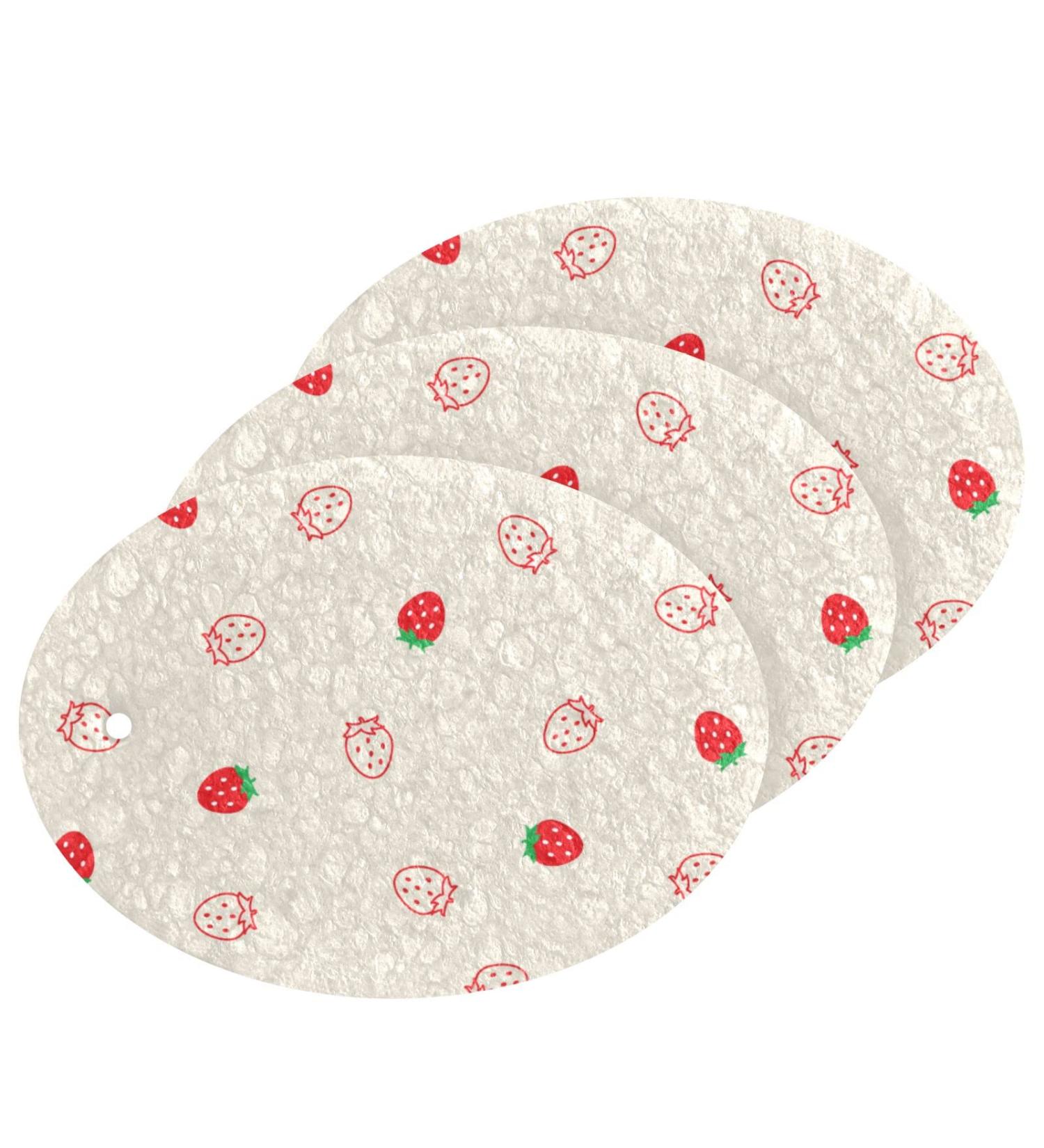 3-Pack Cleaning Kitchen Sponges Oval Red Strawberry Red Strawberry Kitchen Cellulose Dishwashing Wood Pulp Cotton - Buy Online on GoSupps.com