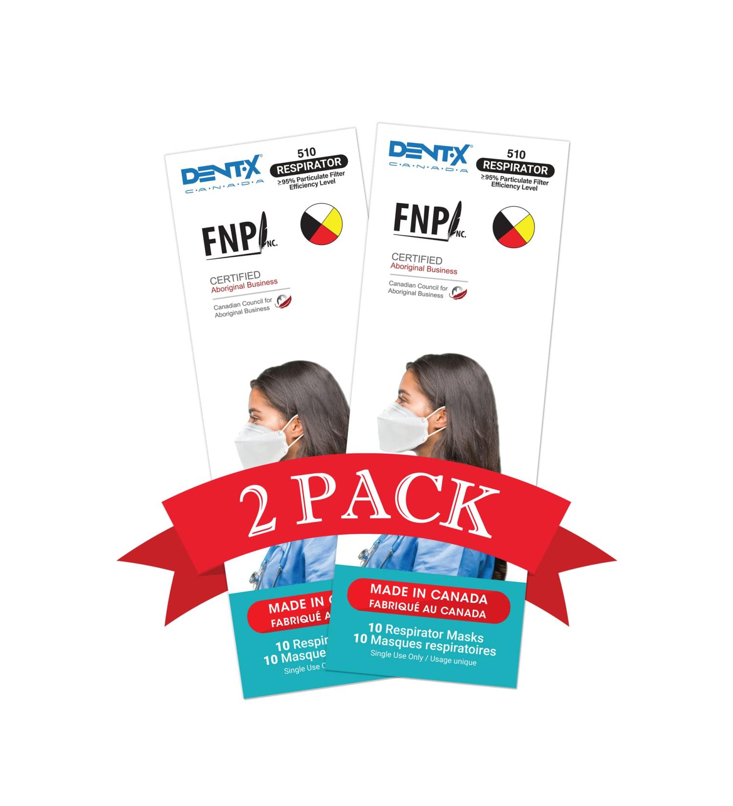 Canadian Made -510 Respirator Mask With Ear Loops 2-Pack (20 Masks ADULT WHITE)