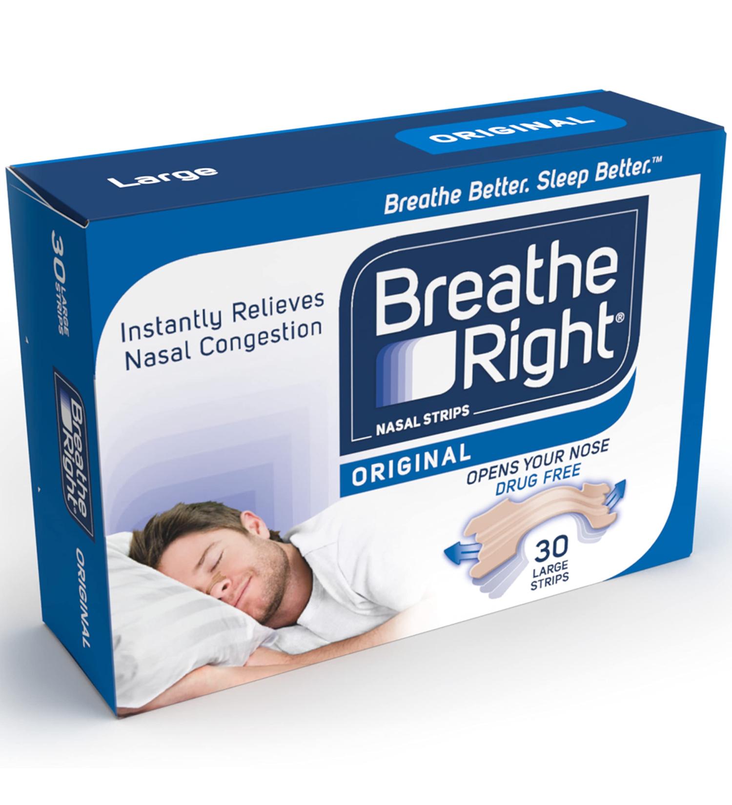 Breathe Right Nasal Strips Original Large 30s - Instantly Relieves Nasal Congestion, Reduces Snoring - Drug-Free Solution - Buy Online on GoSupps.com