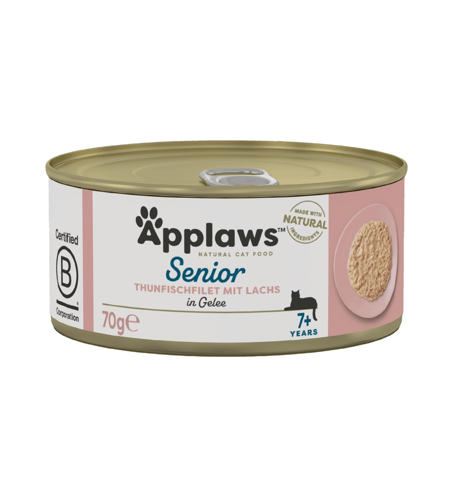 Applaws Natural Complete Wet Cat Food for Senior Cats - Tuna & Salmon in Broth | 70g Tin (24 Pack) - Premium Quality Grain-Free International Shipping - Buy Online on GoSupps.com