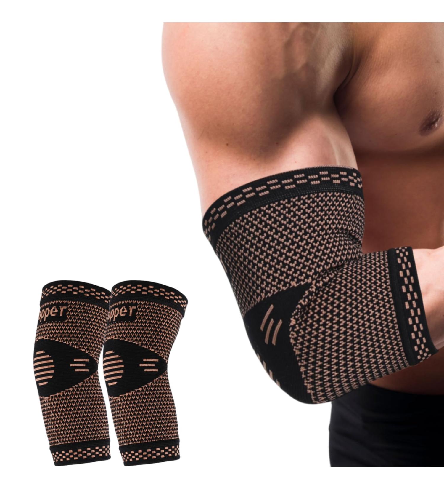 Buy Copper Elbow Compression Sleeve for Tendonitis & Tennis Elbow - Support for Men & Women Relief for Golf Elbow & Weightlifting - Buy Online on GoSupps.com