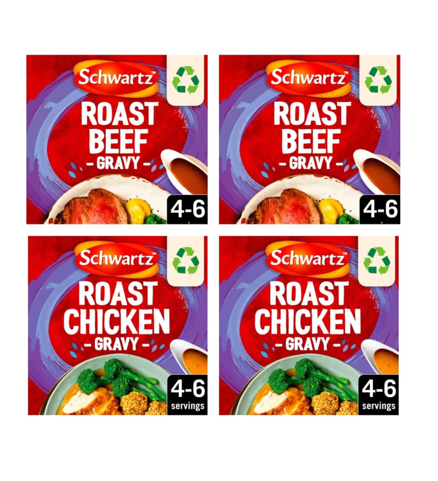 Gravy Mix Bundle Containing Schwartz Roast Beef Gravy 2pk 27g & Schwartz Roast Chicken Gravy 2pk 26g (4 Pack) - Buy Online on GoSupps.com