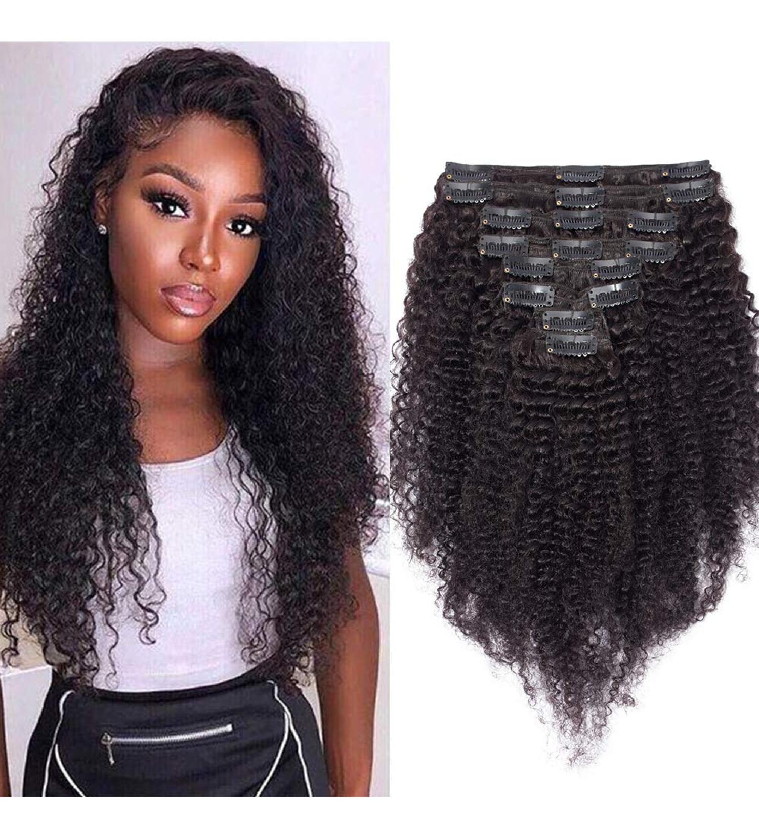 Clip In Extensions Real Hair Kinky Curly - Double Tessen Afro Hair 8-Pack 55cm-125cm Natural Black for Complete Hair Transformation - Buy Online on GoSupps.com