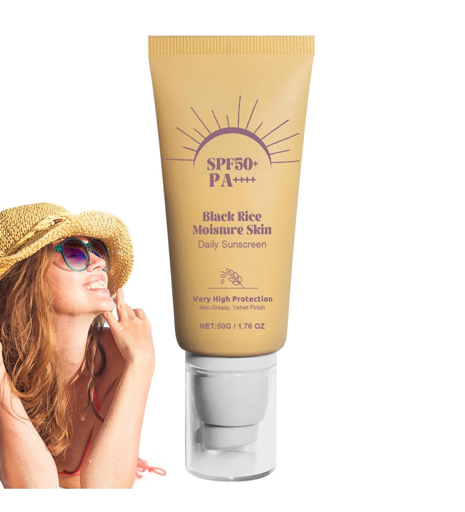 Black Rice Sunscreen Moisturizing Daily Sunscreen Rice Moisture Daily Sunscreen Nourishing Skin Protection & UV Defense 50g Non-greasy Velvet Finish Concealer Isolation for Face Body - Buy Online on GoSupps.com