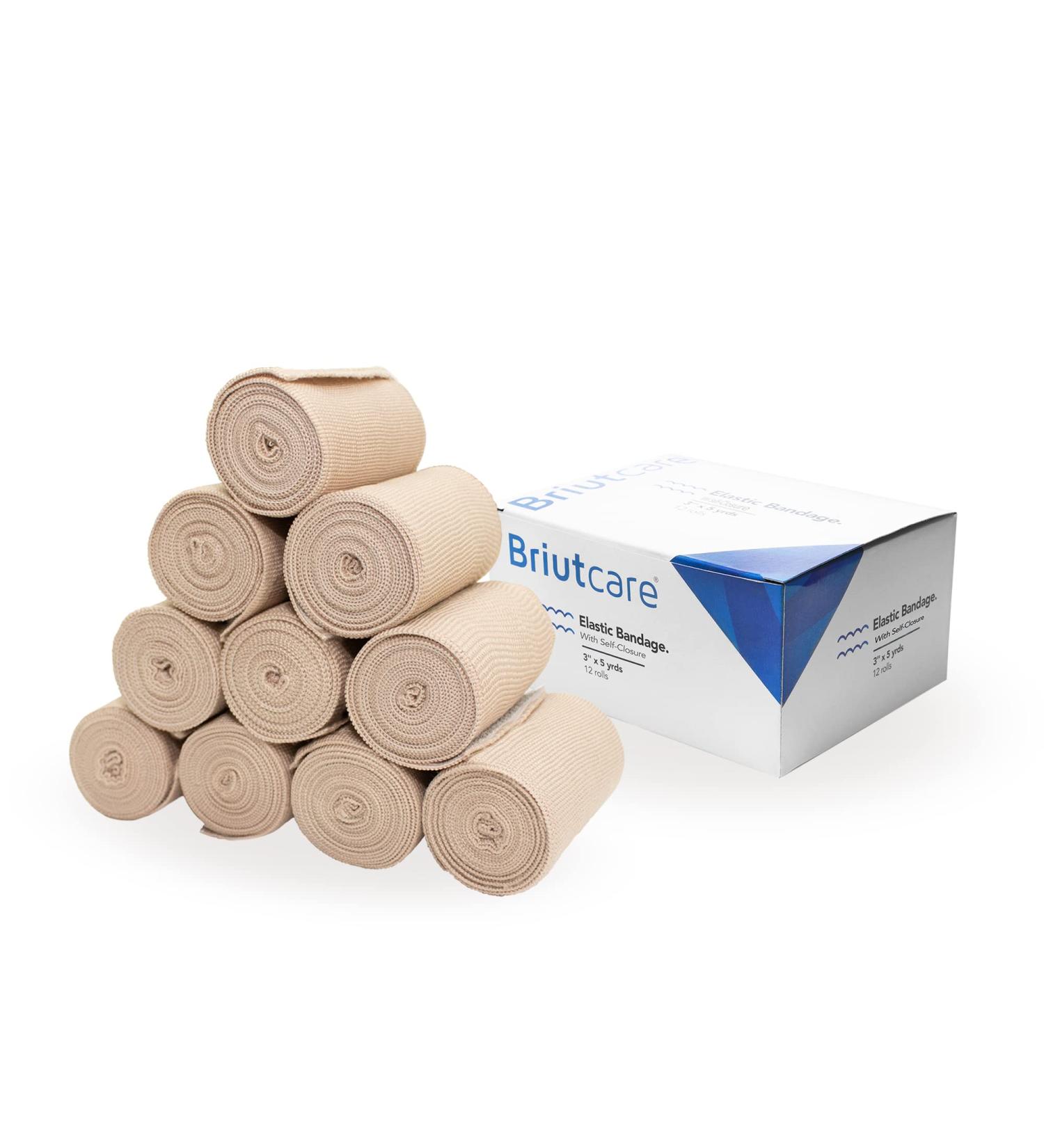 Briutcare Elastic Bandage Wrap (12 Pcs) | Strong Compression with Hook & Loop Closure | 3x5 Yds | First Aid Supply for Wound Care, Swelling & Sore Joints - Buy Online on GoSupps.com