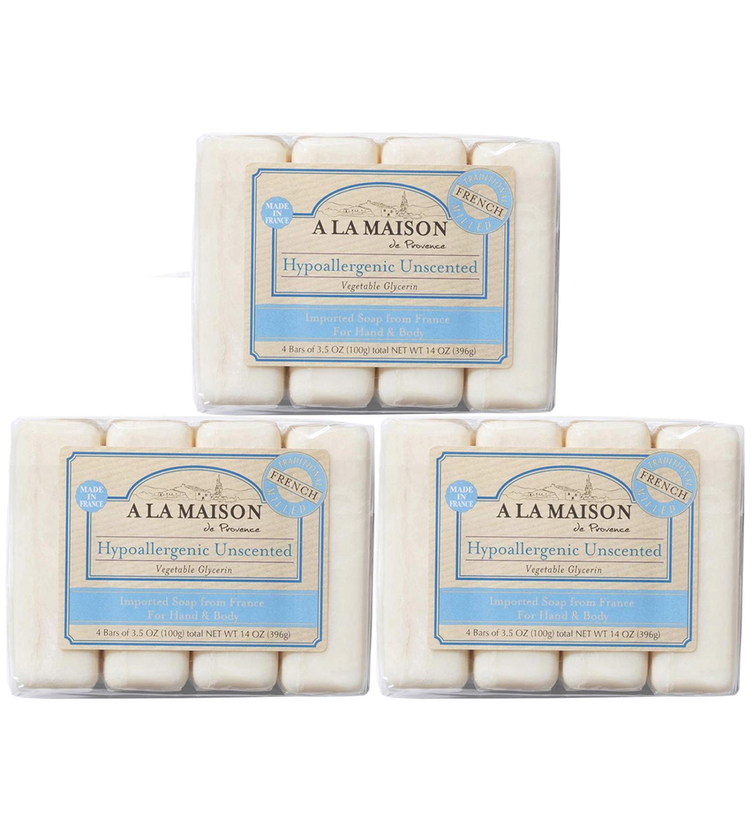 A La Maison Unscented Bar Soap 3.5 oz - Pack of 12 | Triple French Milled All Natural Soap for Face and Body | Moisturizing and Hypoallergenic Soap Bars for Men and Women - Buy Online on GoSupps.com