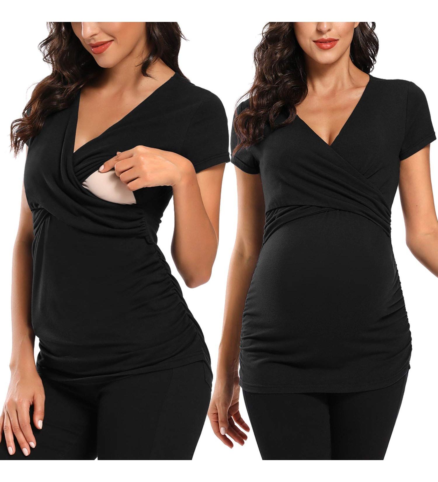 Love2Mi Maternity Nursing Shirt - Short Sleeve V-Neck Breastfeeding T-Shirt - Pregnancy XL Black - Buy Online on GoSupps.com