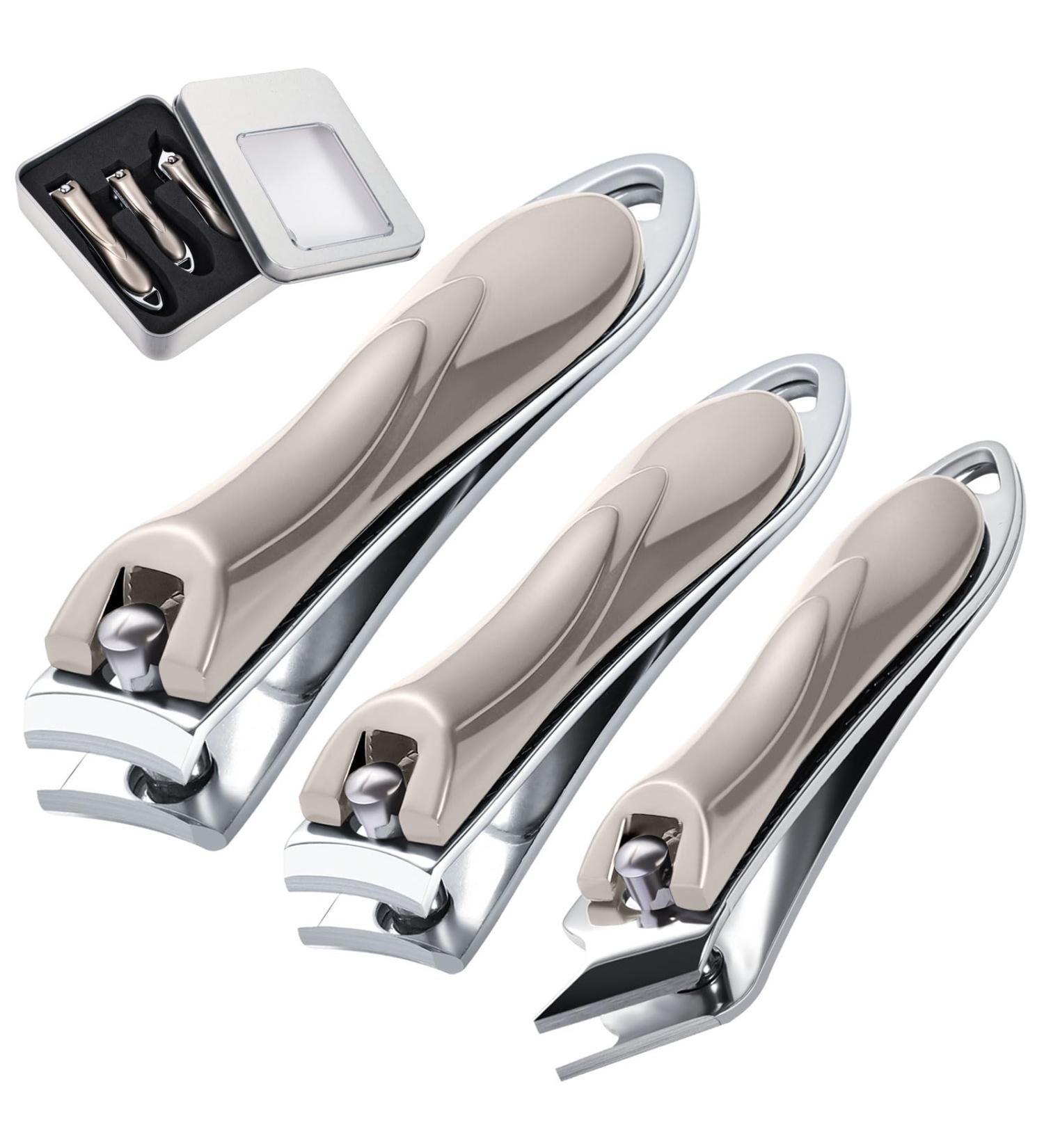 3Pcs Heavy Duty Stainless Steel Nail Clippers Set with Box - Ultra Sharp Toenail Clippers for Thick Fingernails & Toenails - Men and Women - Silver - Buy Online on GoSupps.com