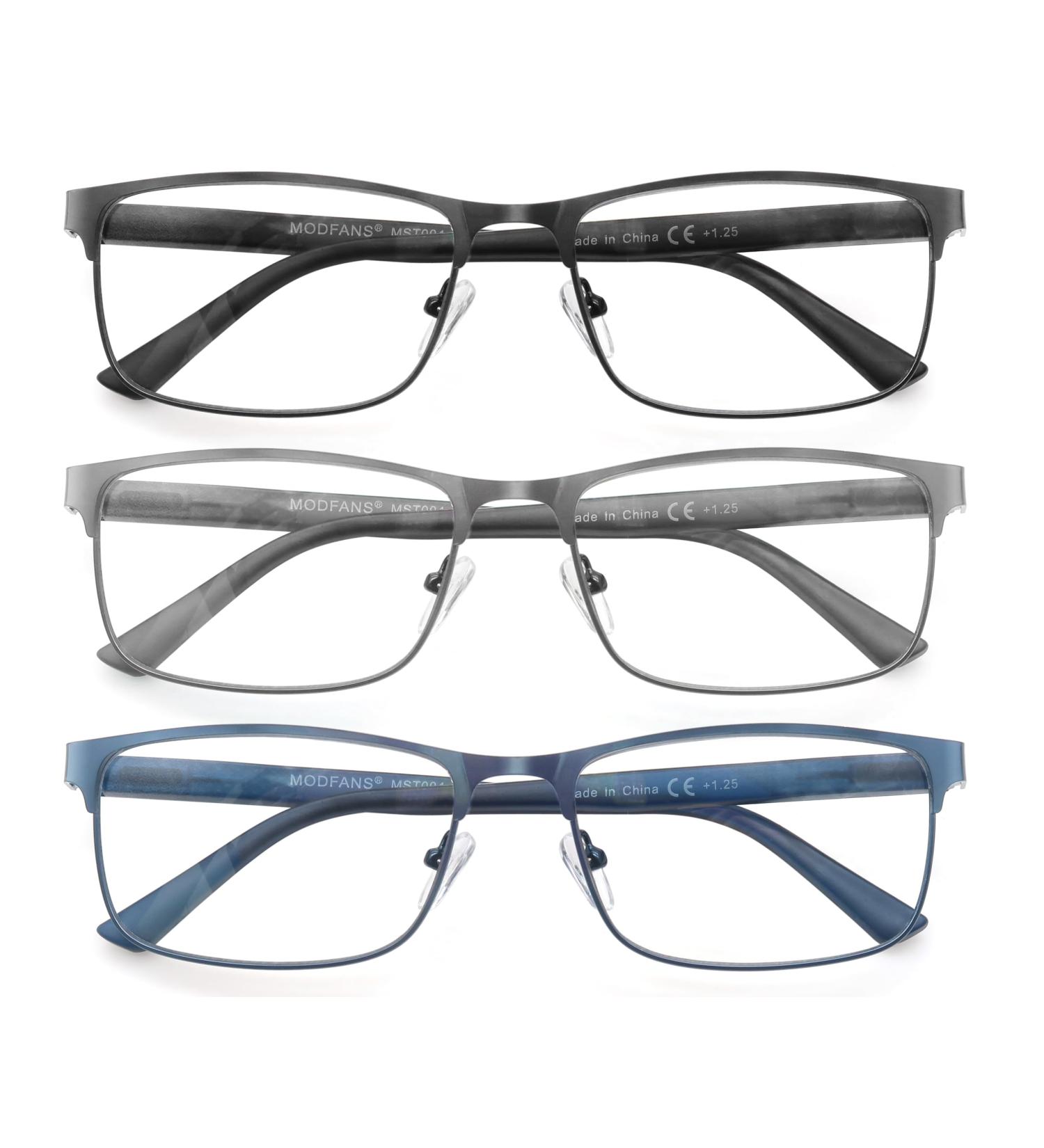 MODFANS 3 Pack Reading Glasses 1.0 for Men - Blue Light Filter Metal Frame Rectangle Style Stainless Steel - +1.00 Color124 - Buy Online on GoSupps.com