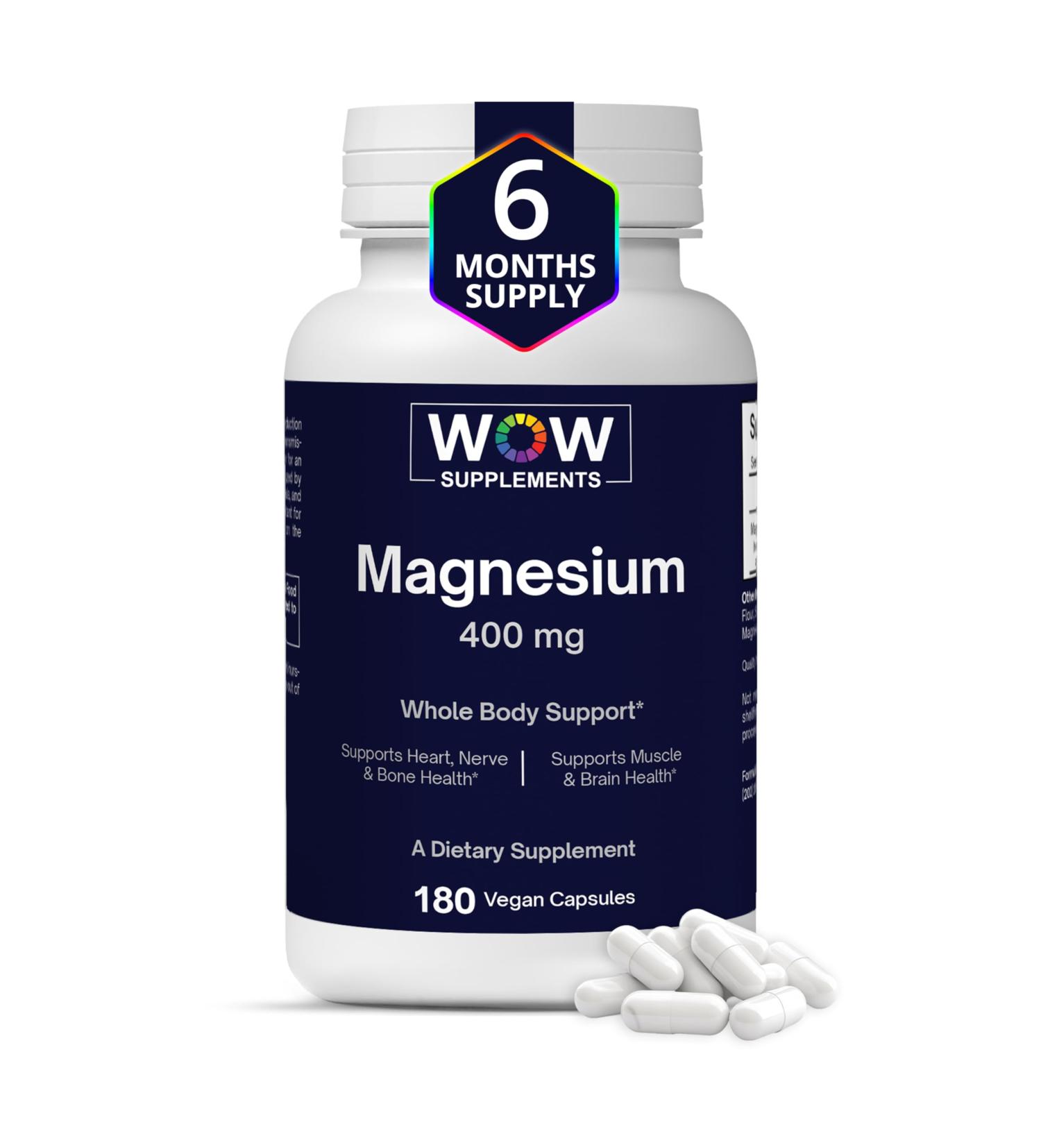 WOW Supplements Magnesium 400 mg Complex - Supplement for Men and Women - Citrate Aspartate & Magnesium Oxide 400mg - 180 Capsules - Buy Online on GoSupps.com