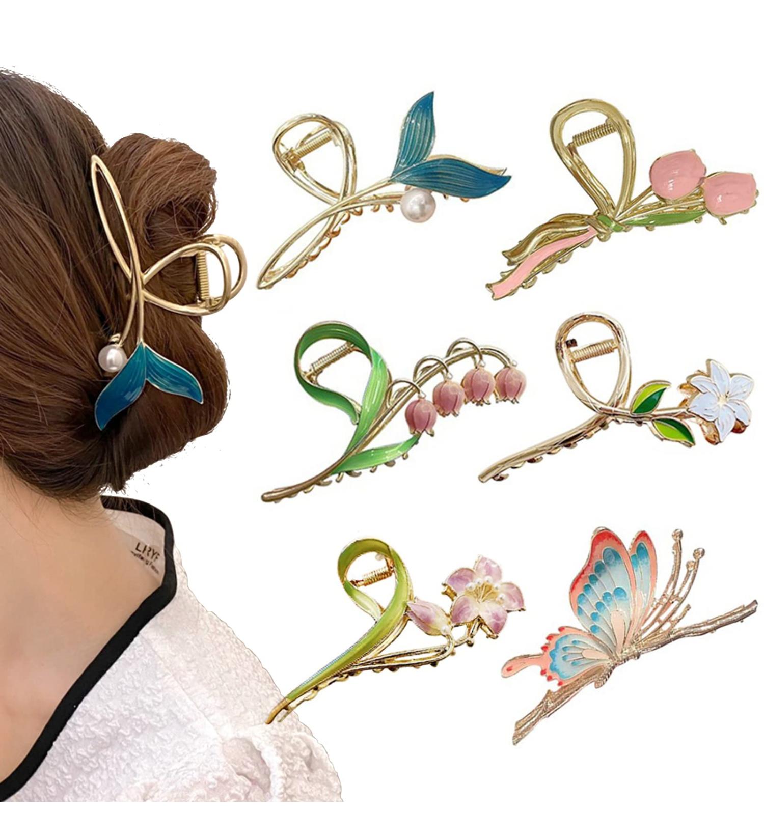 Souarts 6 PCS Flower Claw Clips for Women - Metal Hair Clips for Powerful Hold - Ideal Gifts for Women and Girls - Buy Online on GoSupps.com