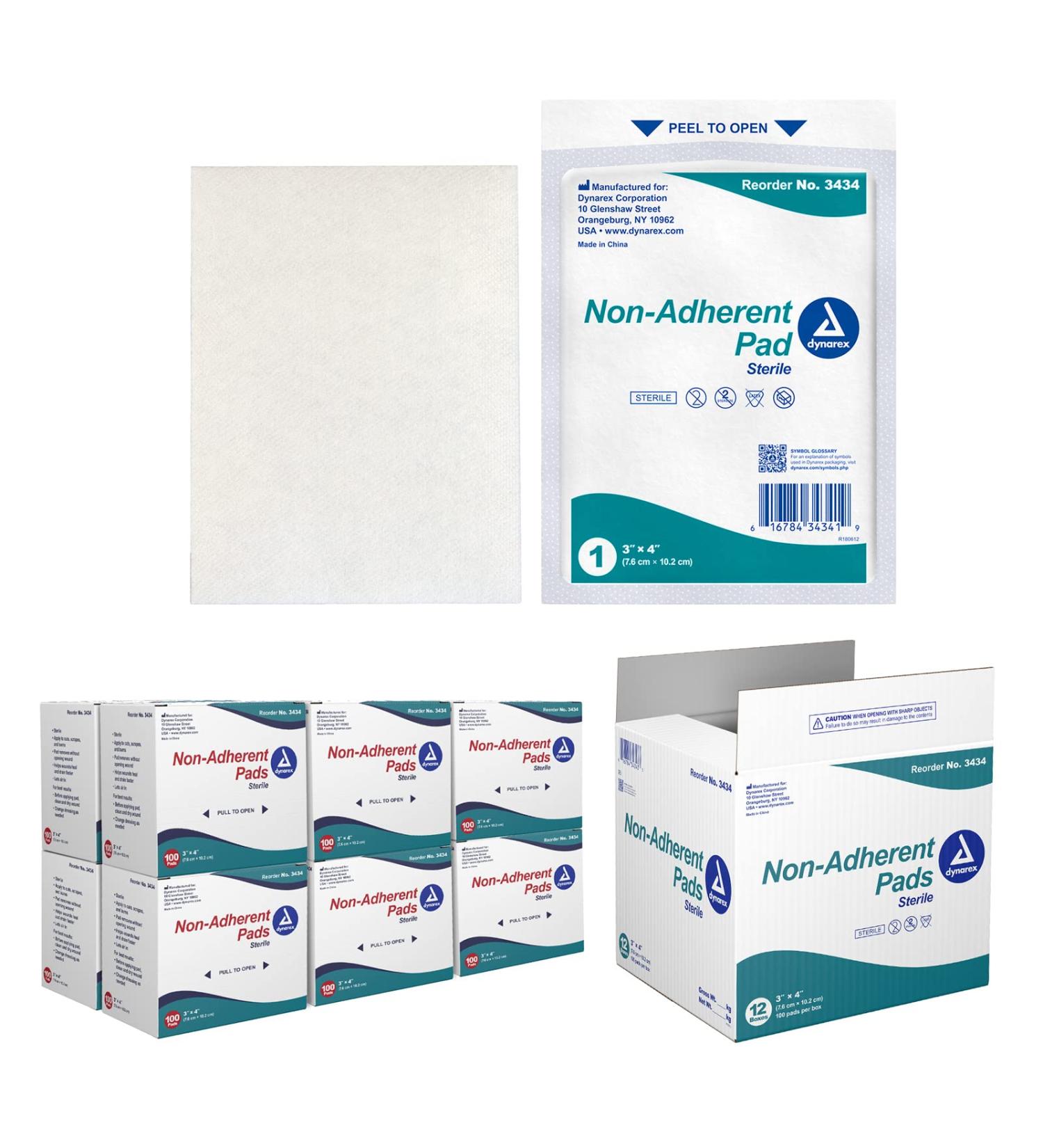 Dynarex Non-Adherent Pads Sterile Soft & Absorbent Wound Care 3 x 4 1200 Individually Packaged Non-Stick Pads | International Shipping Available - Buy Online on GoSupps.com