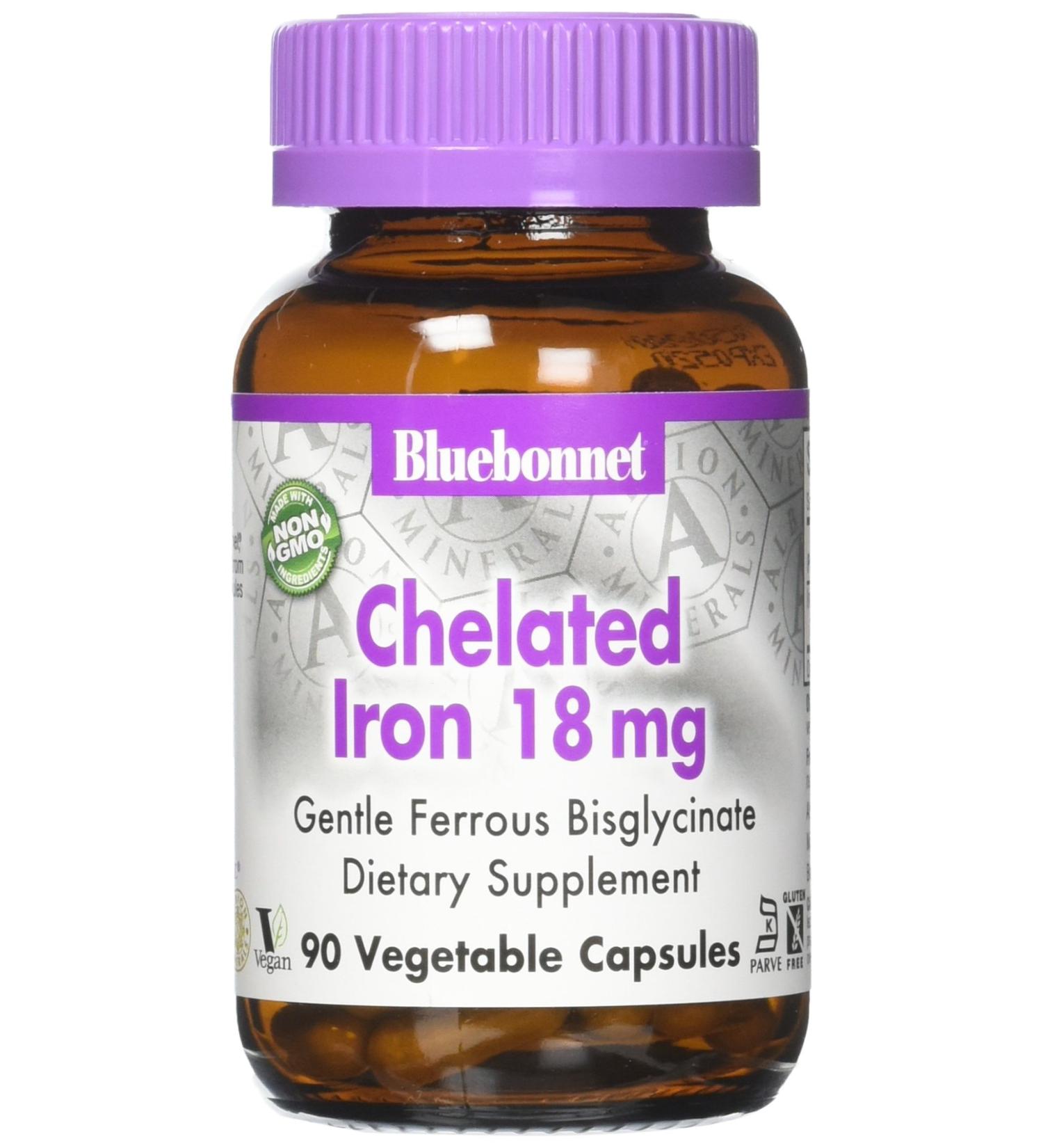 Bluebonnet Chelated Iron 18mg - 90 Vegetable Capsules | Boost Energy & Health - Buy Online on GoSupps.com