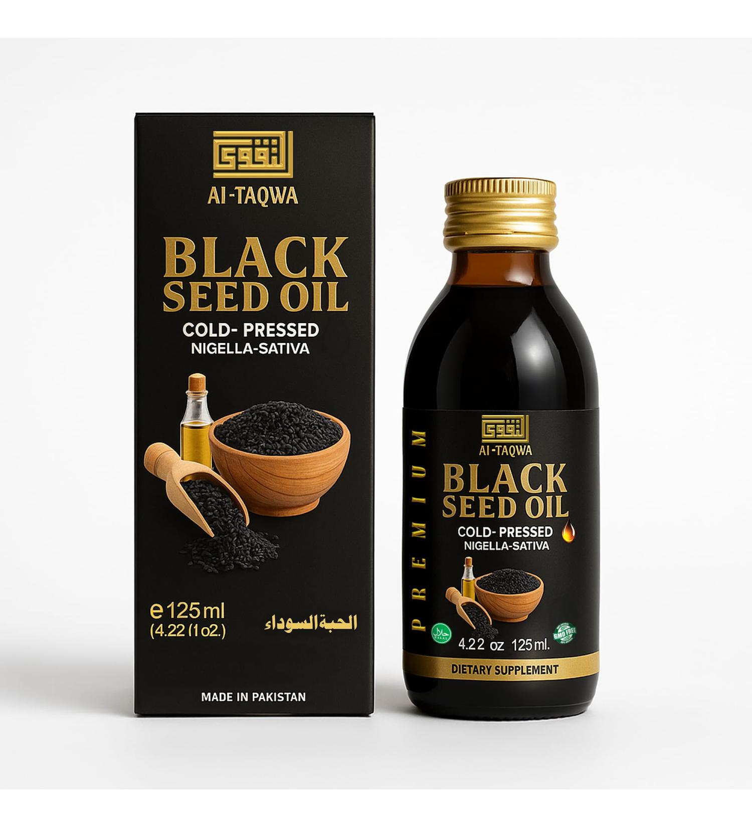 AL-TAQWA Black Seed Oil Extra Virgin Nigella Sativa (Kalonji) Oil for Hair Skin & Wellness Cold-Pressed Unrefined Non-GMO Vegan Halal 4.22oz (125ml) Amber Glass Bottle - Buy Online on GoSupps.com
