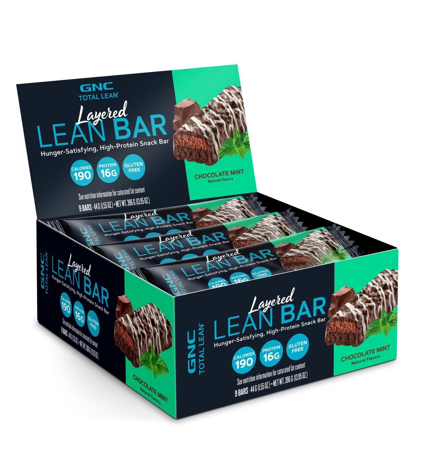 GNC Total Lean Layered Lean Bar - Chocolate Mint (9 Bars) | Healthy Snack for Weight Management - International Shipping Available - Buy Online on GoSupps.com