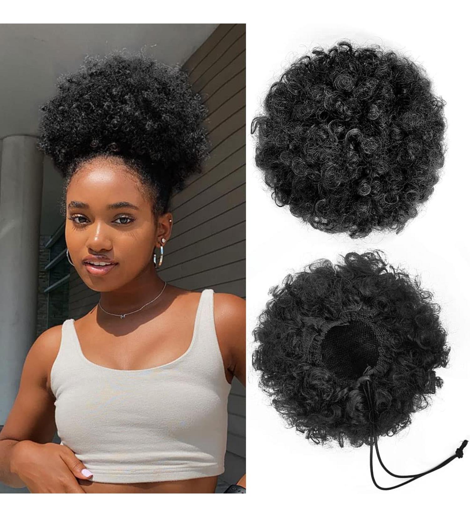 YEAME Short Kinky Curly Afro Puff Drawstring Ponytail | Premium Synthetic Hair Puff for Black Women | Natural Black 1B Color - Buy Online on GoSupps.com
