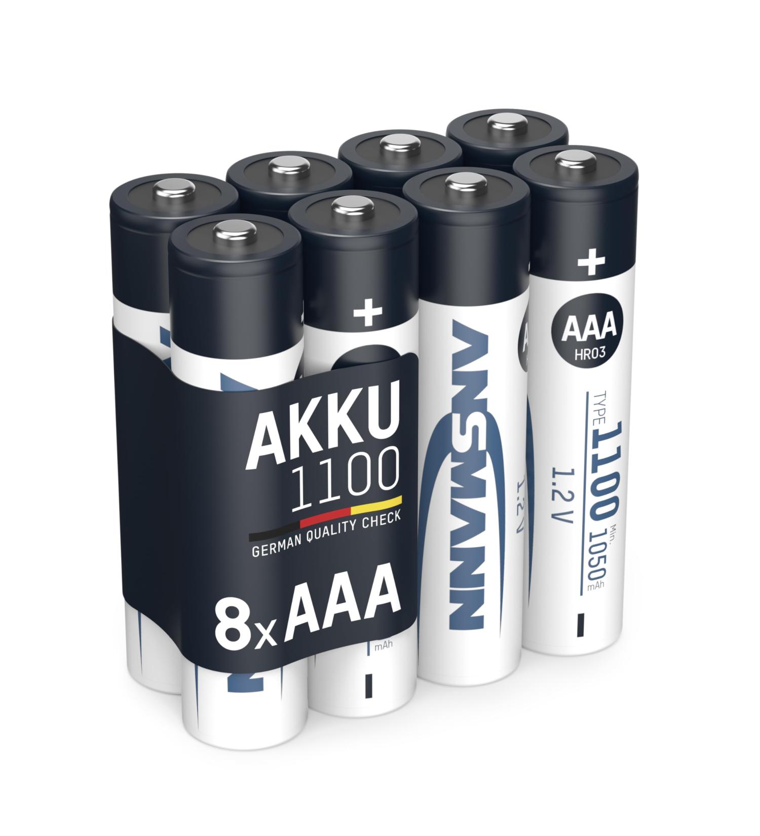 Ansmann AAA Rechargeable NiMH Batteries 1100mAh - High-Capacity & High-Rate - 8-Pack (2 Packs) for Flashlights & Electronics - International Shipping Available - Buy Online on GoSupps.com