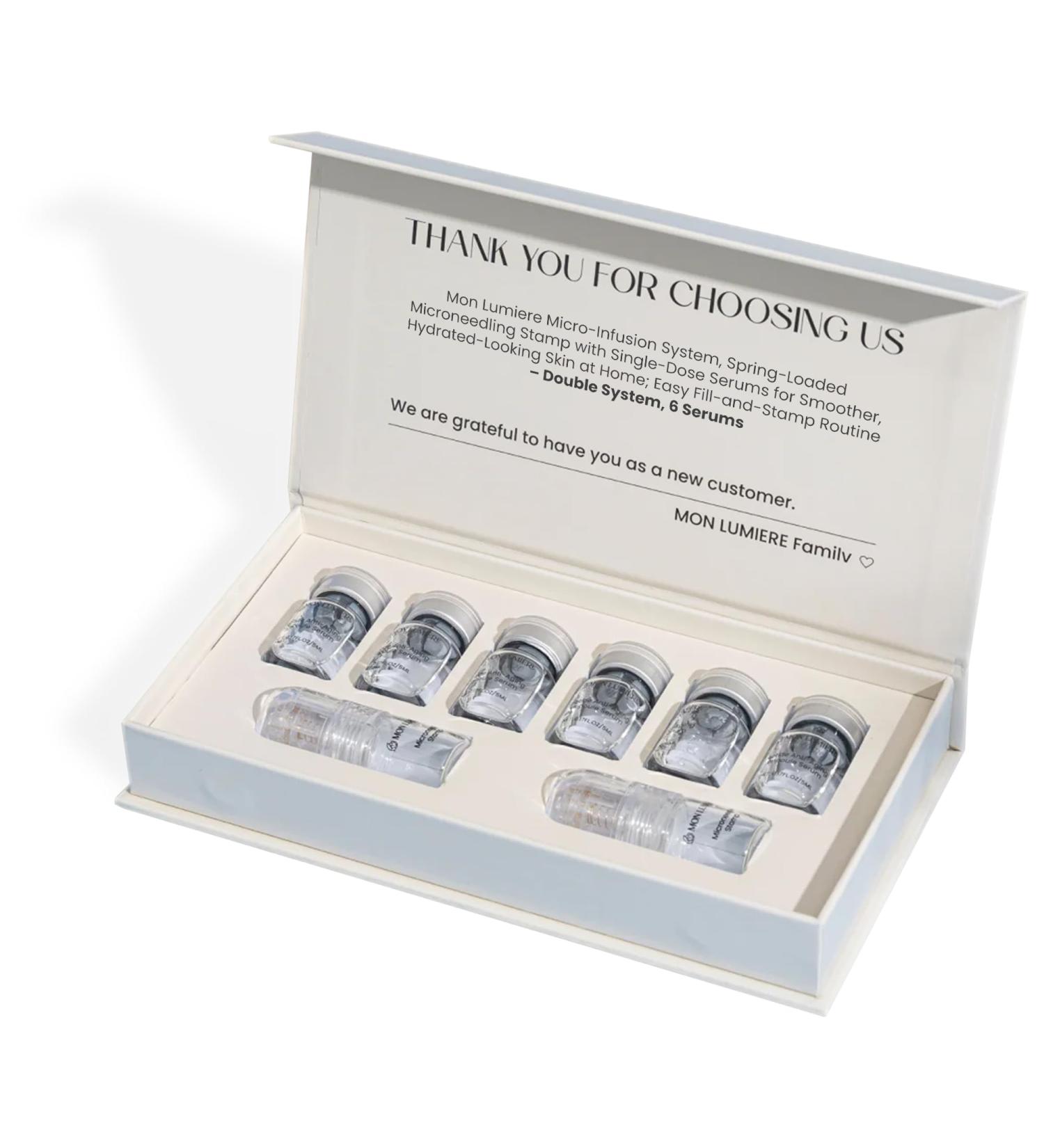 Mon Lumiere Micro-Infusion System - 0.25mm Gold Derma Spring-Loaded Stamp with PDRN & Peptides - At-Home Facial Kit for Collagen Boost & Fine Lines - Includes 6 Single-Dose Serums - Starter Kit 3 Month Plan (Pack of 6) - Buy Online on GoSupps.com