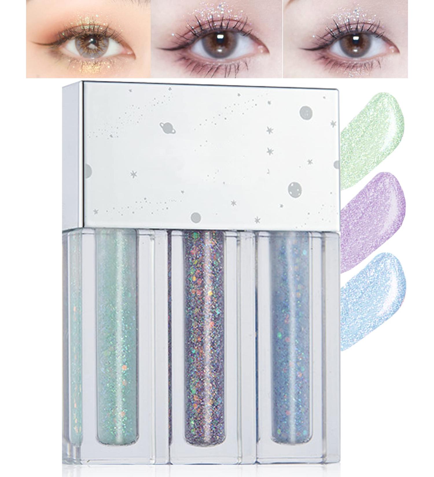 3 Colors Liquid Glitter Eyeshadow Kit Waterproof Metallic Shimmer Sparkling Eyeshadow Blue Green Purple Diamond Eye Shadow Stick Long Lasting Glow Eye Shadow Christmas Eye Makeup Gift for Women-B 02# B - Buy Online on GoSupps.com