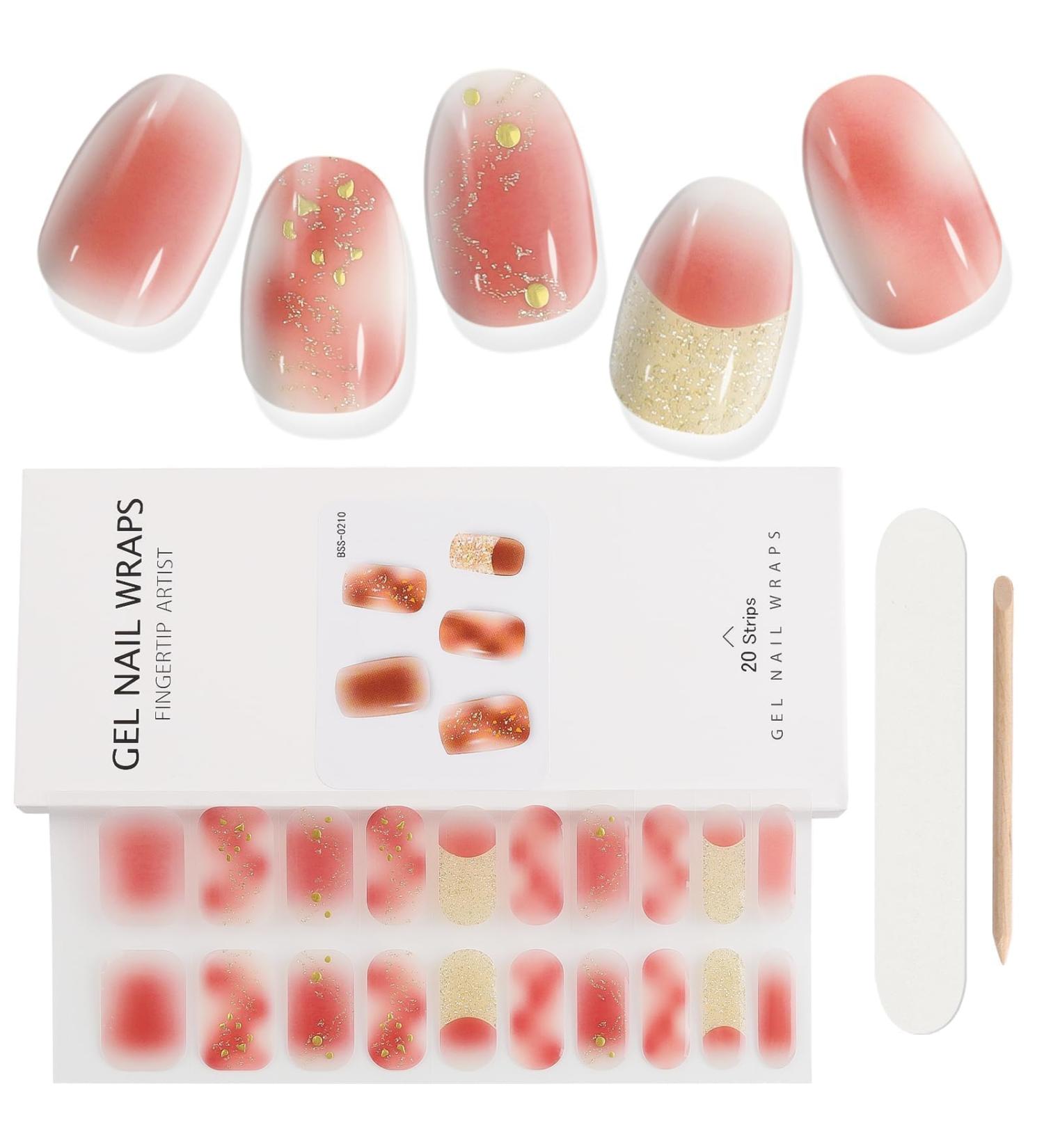 EBANKU 20 PCS Gel Nail Strips Nail Gel Polish Strips Full Wraps Adhesive Gel Nail Stickers with Nail File and Stick(UV/LED Lamp Required) (8) - Buy Online on GoSupps.com