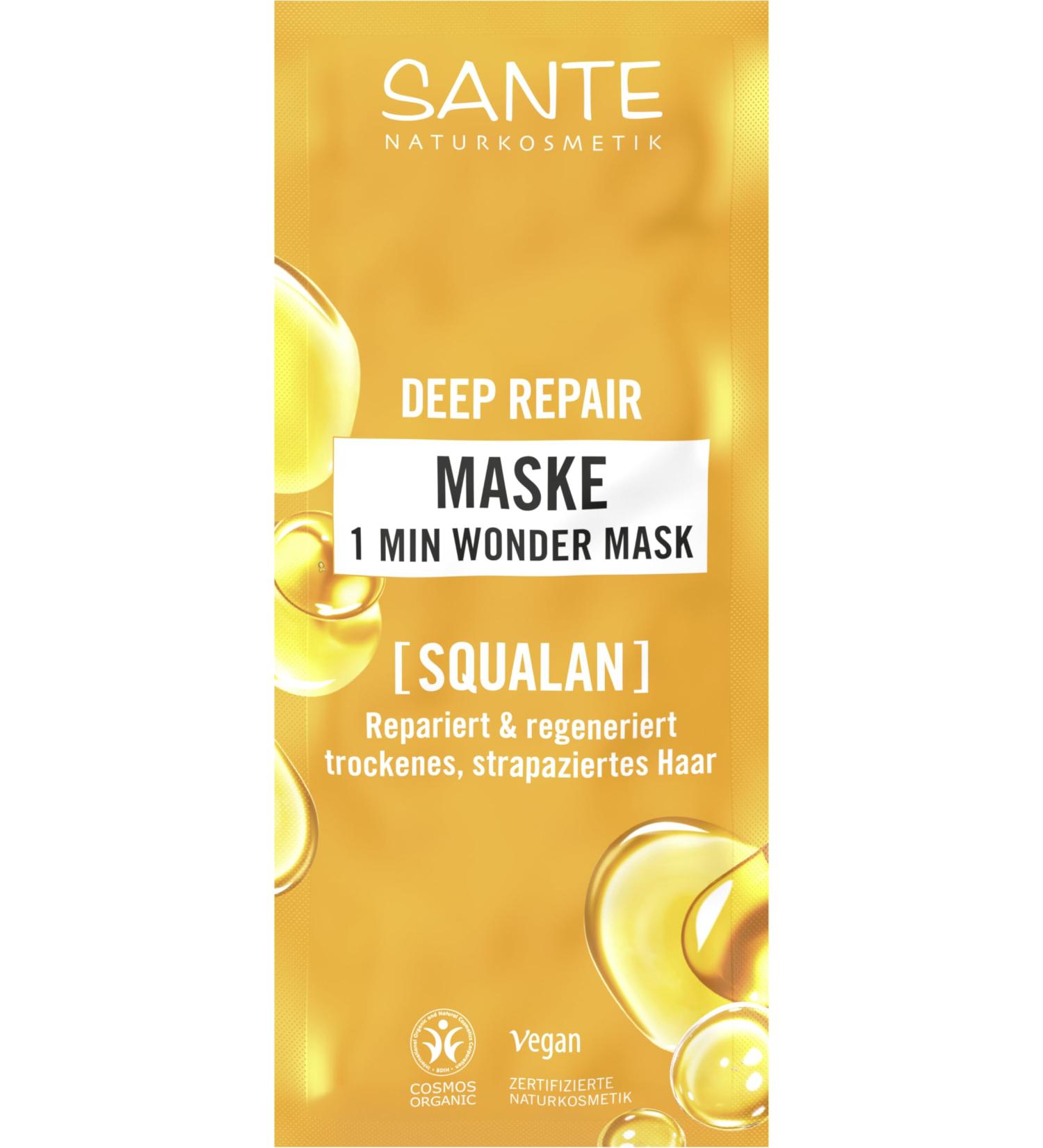 SANTE Naturkosmetik Deep Repair Wonder Masque r parateur 1 min pour cheveux secs et ab m s avec squalane et complexe prot in triple couche R pare et prot ge contre la casse et les pointes fourchues 20 ml (Lot de 1)