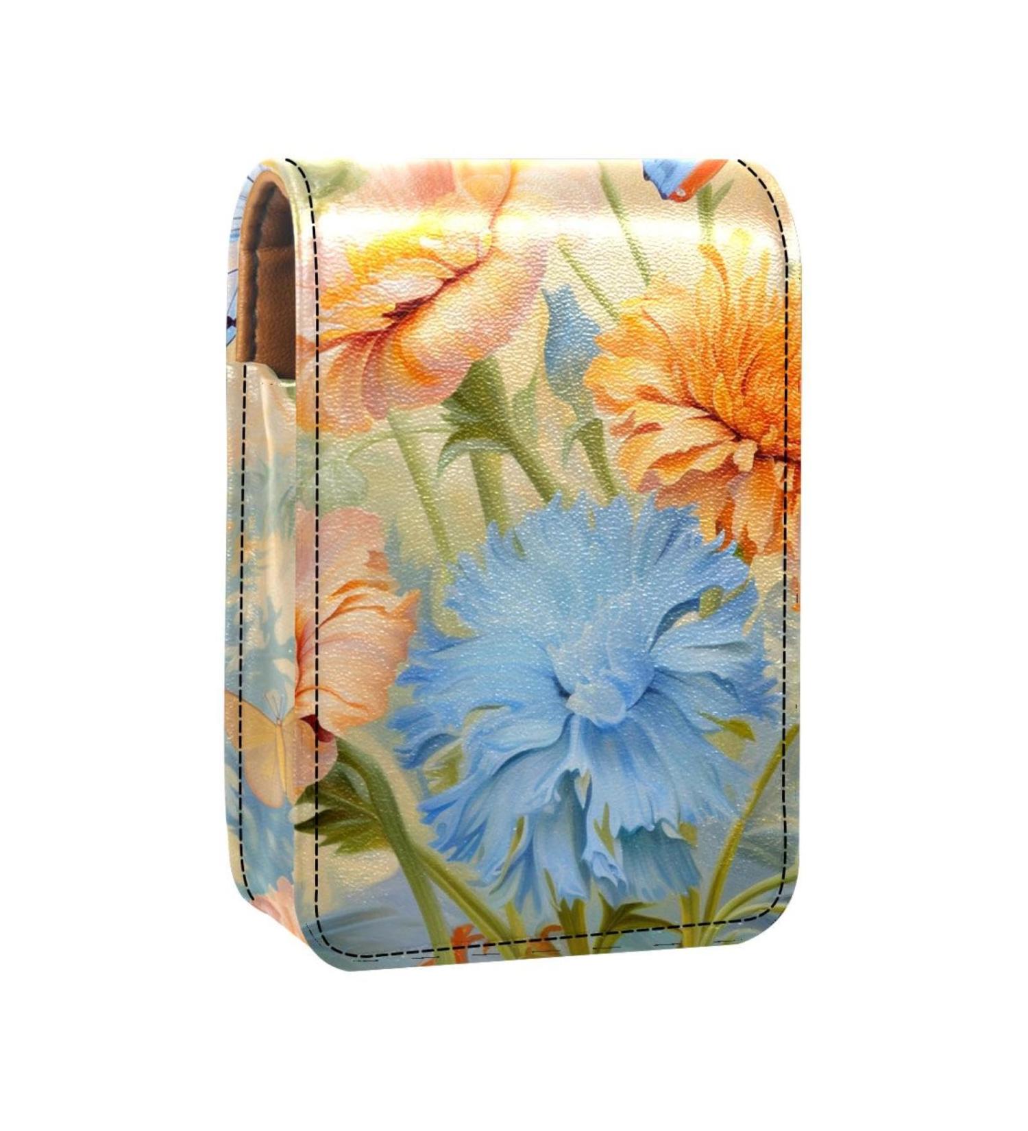 Travel Lipstick Organizer Case - Portable Makeup Bag with Mirror | Butterfly & Flowers Design - Buy Online on GoSupps.com