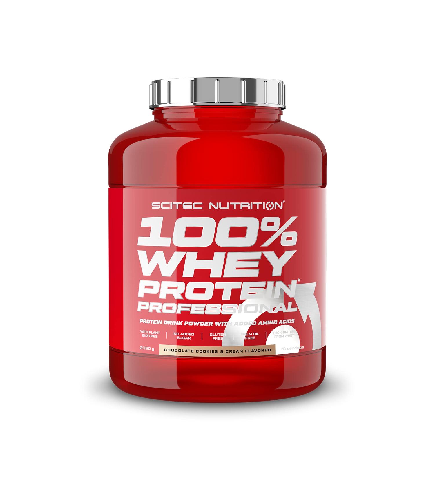 Scitec Nutrition 100% Whey Protein Professional with key amino acids and digestive enzymes Contains no added sugars 2.35 kg Chocolate-Cookies & Cream - Buy Online on GoSupps.com