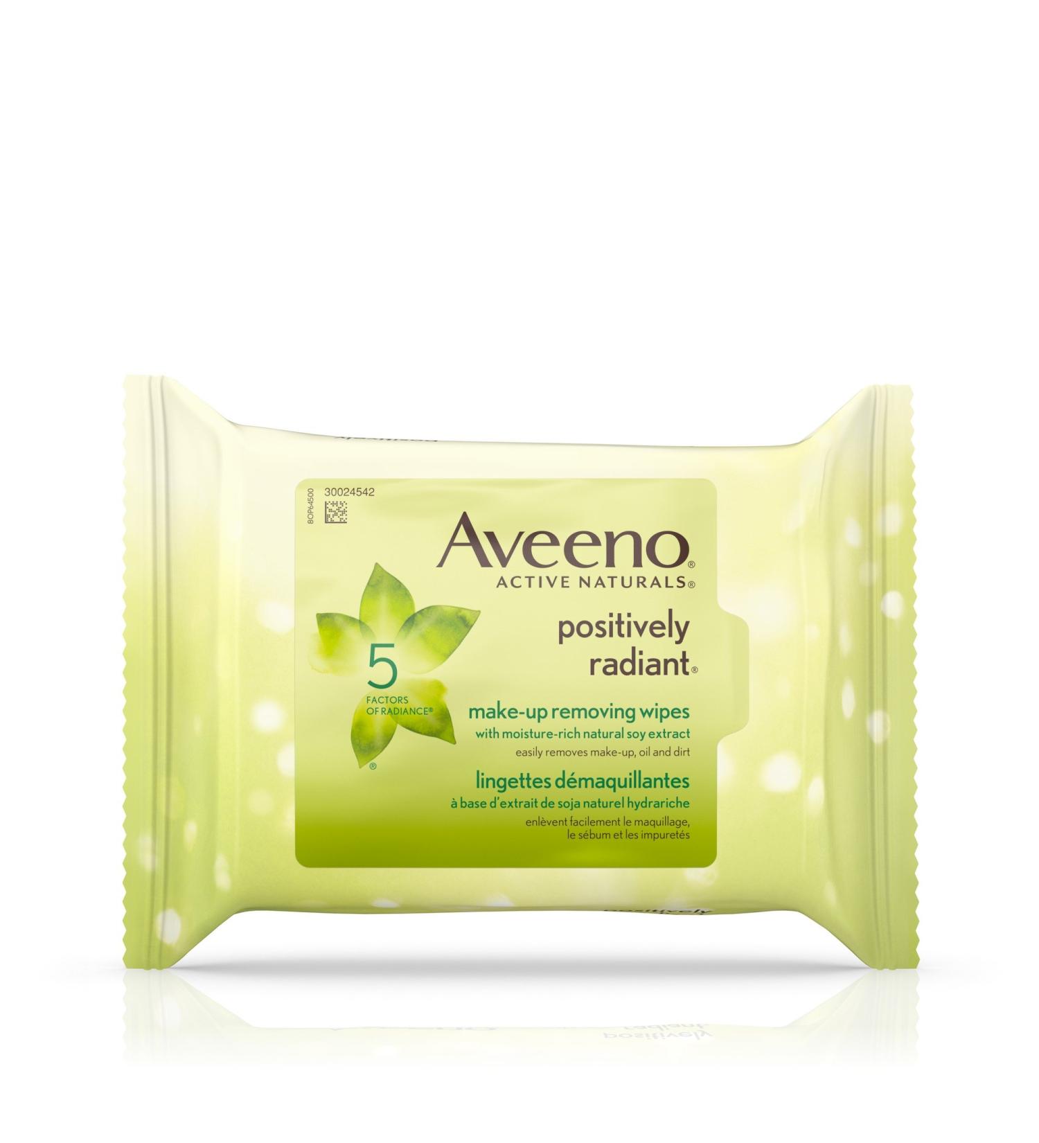 Aveeno Make Up Removing Wipes Positively Radiant Facial Cleansing Wipes With Soy Extract 25 Count - Buy Online on GoSupps.com