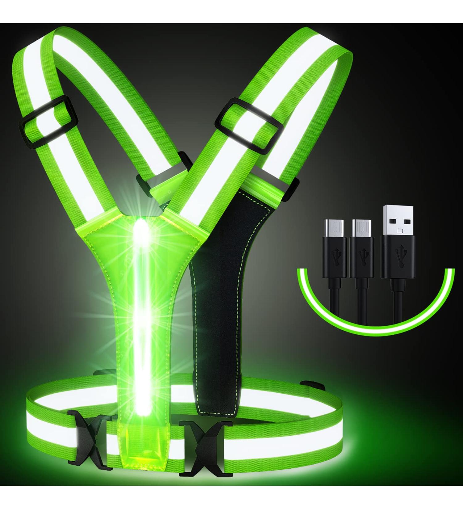 Simket LED Light Up Reflective Running Vest - High Visibility Night Gear for Runners & Walkers - Rechargeable & Adjustable - Green - Buy Online on GoSupps.com