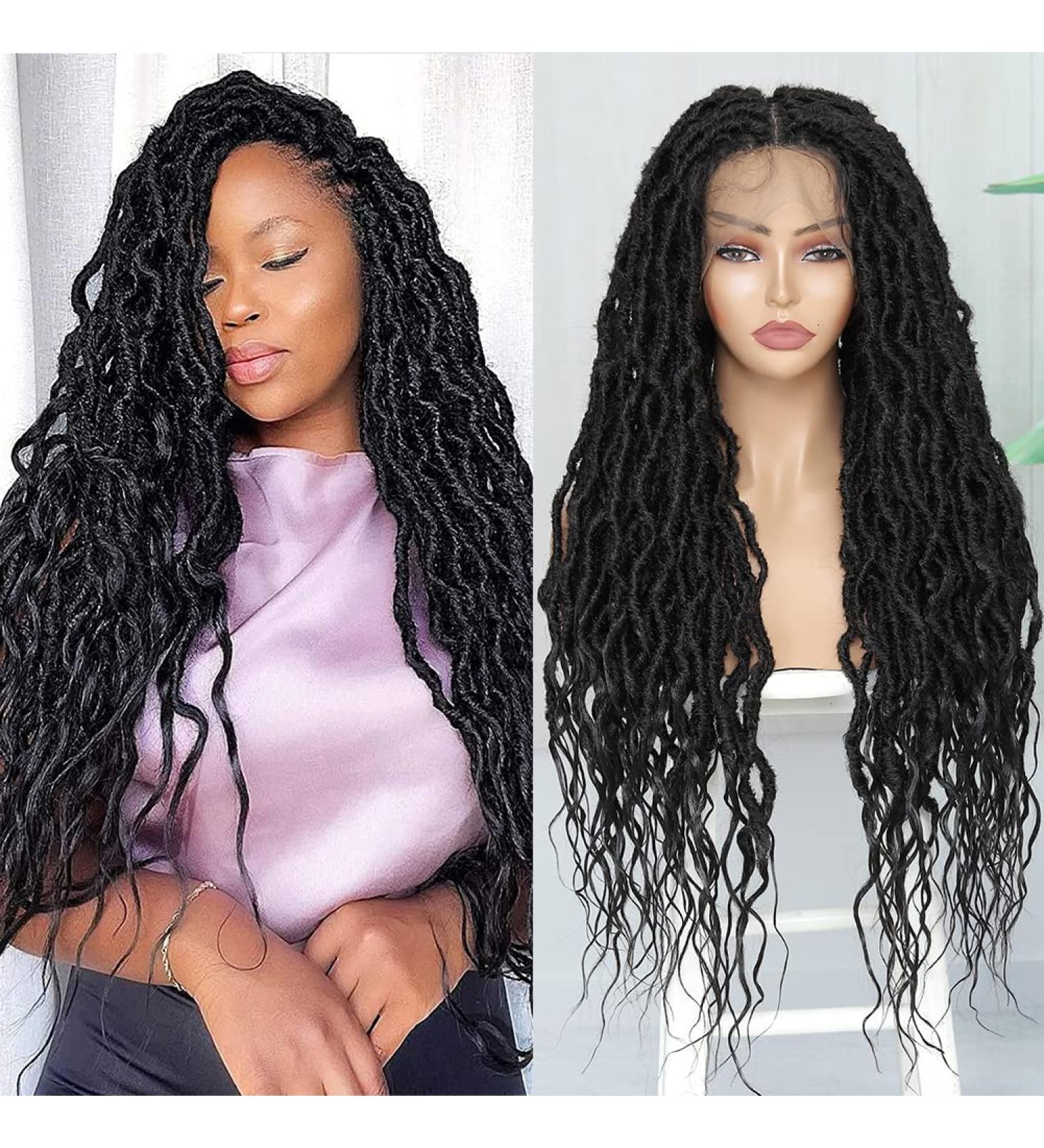 SOKU 32 Inch Goddess Faux Locs Full Lace Frontal Wig - Handmade Synthetic Wavy Braided Wig for Black Women - Buy Online on GoSupps.com